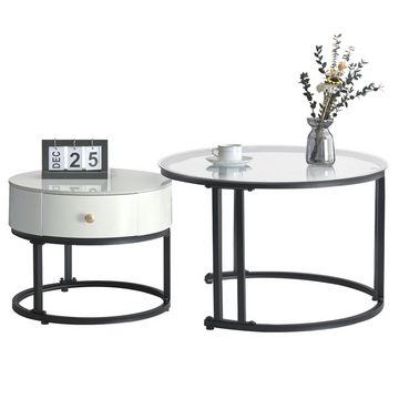 REDOM Couchtisch 2er Set mit Glasplatte und Metallrahmen (2-St), Beistelltisch mit Marmor-Tischplatte Satztisch