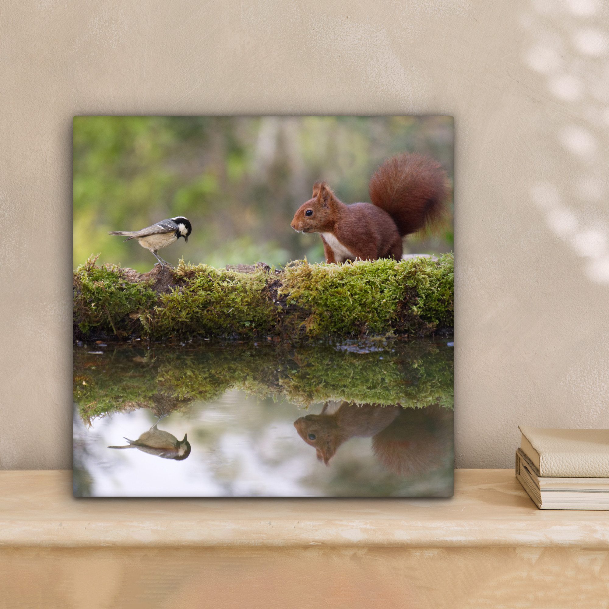 OneMillionCanvasses® Leinwandbild Waldtiere - Wasser - Moos, Fotodruck (1 St), Wandbild, Deko Schlafzimmer Wohnzimmer Flur 20x20 cm – Bild 2 von 5