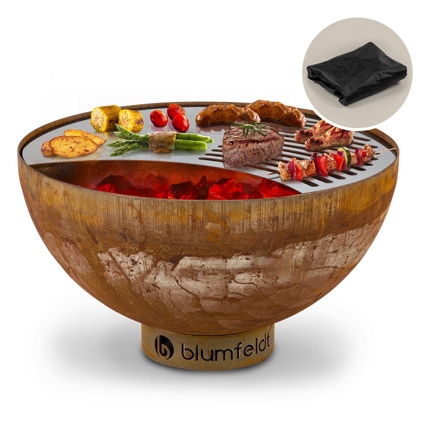 blumfeldt Feuerschale Savage, (Set), Feuerschale Garten mit Grill Feuerkorb Feuerstelle Outdoor