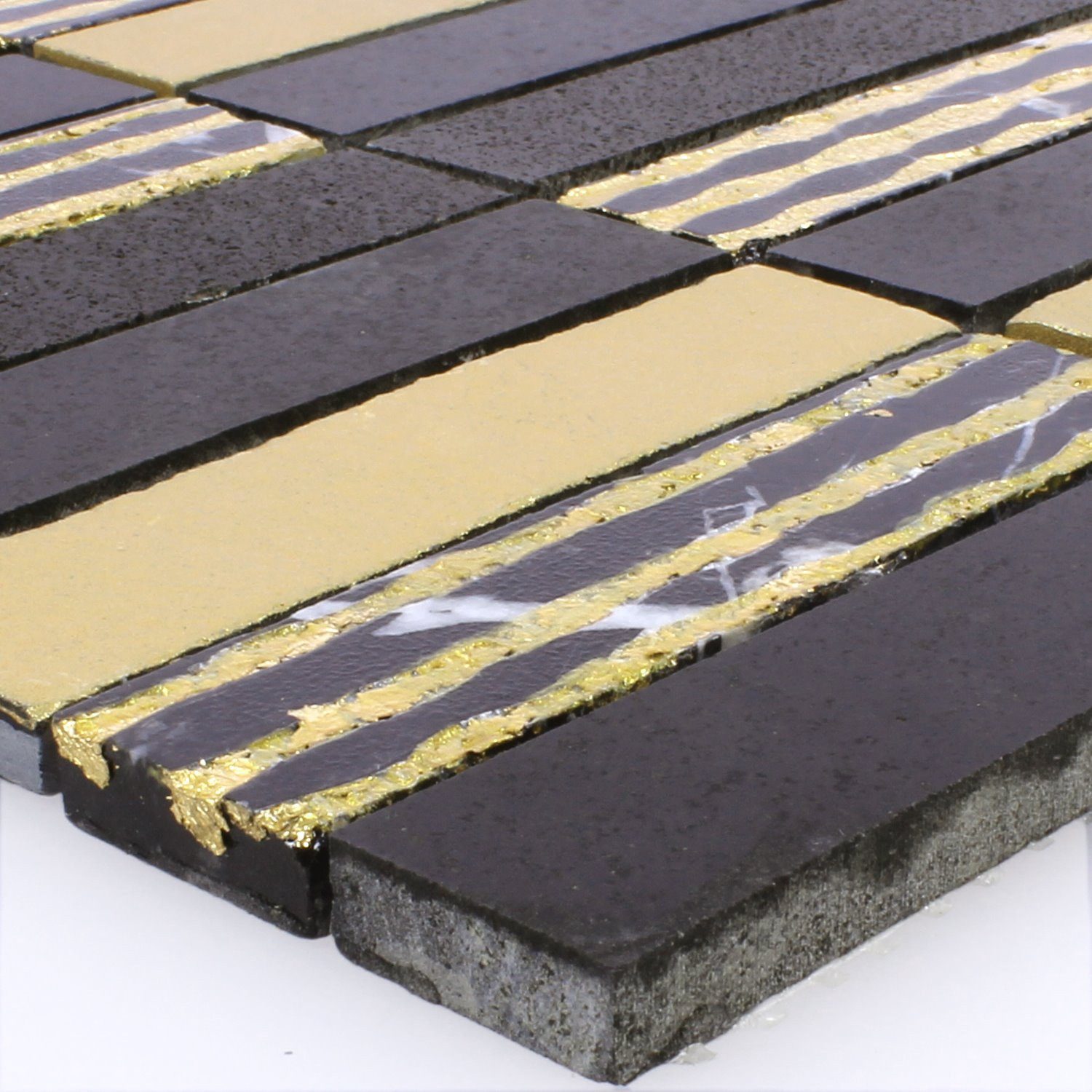 Mosafil Mosaikfliesen Naturstein Mosaikfliesen Carving, Naturstein-Resin-Marmor 30.000x30.000, schwarz-gold, Verlegefertig auf ein Netz geklebt