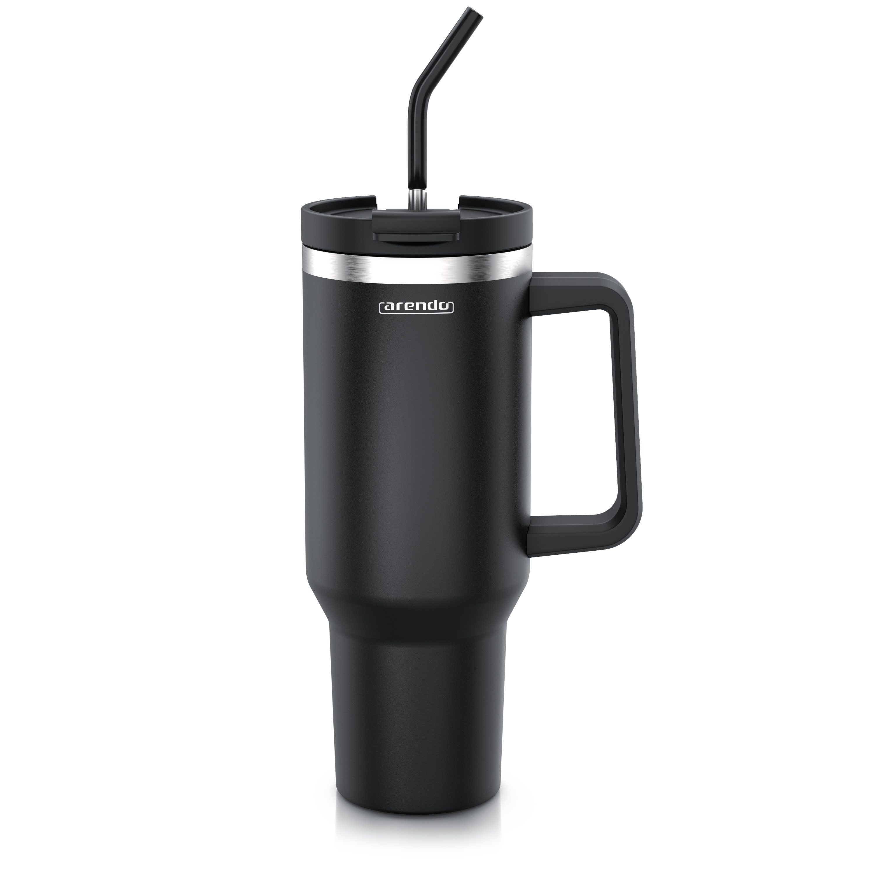 Arendo Thermobecher Thermal Mug 1200 ml, Tumbler, Becher mit Deckel, Henkel und Strohhalm, 1-tlg., Edelstahl, doppelwandig, Vakuumgehäuse aus Edelstahl, luftdichter Verschluss