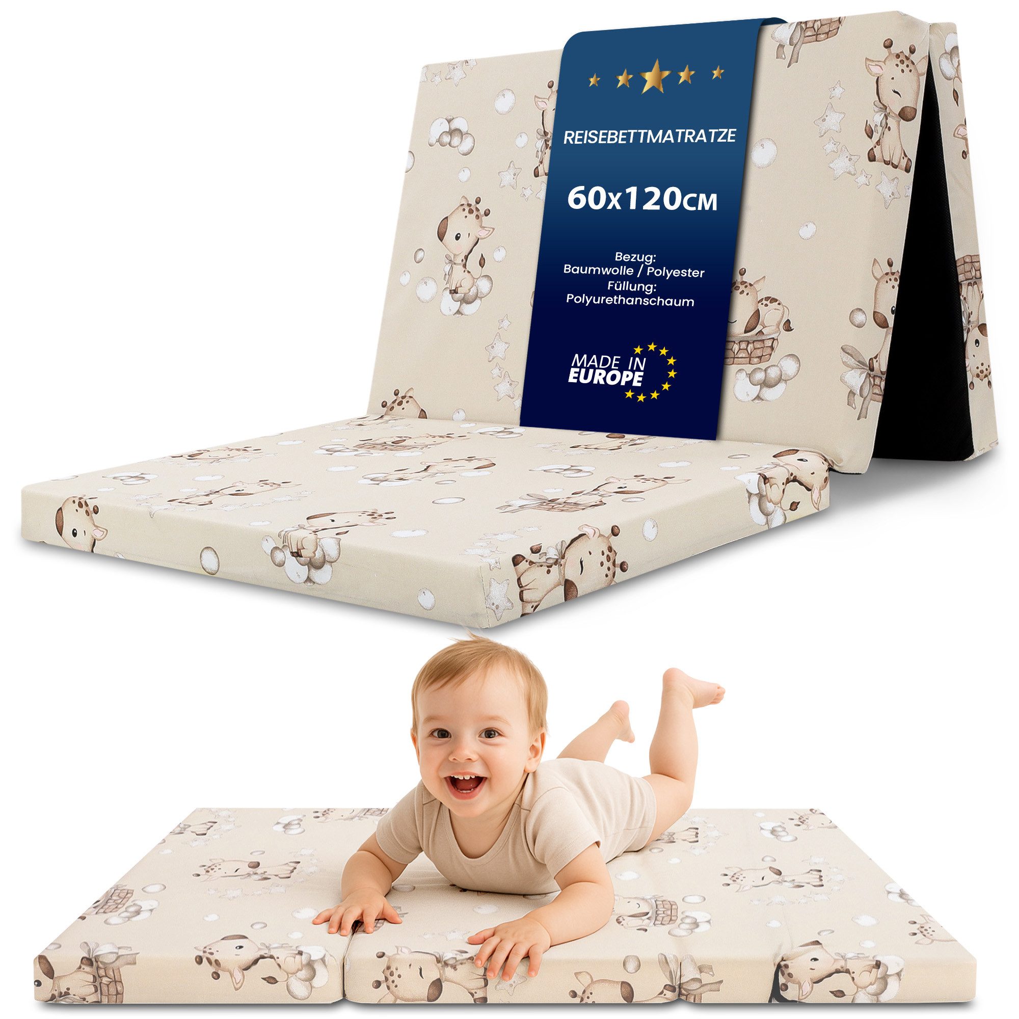 Babymatratze Klappmatratze Faltbare Reisebett Baby Matratze 60x120 cm, Totsy Baby