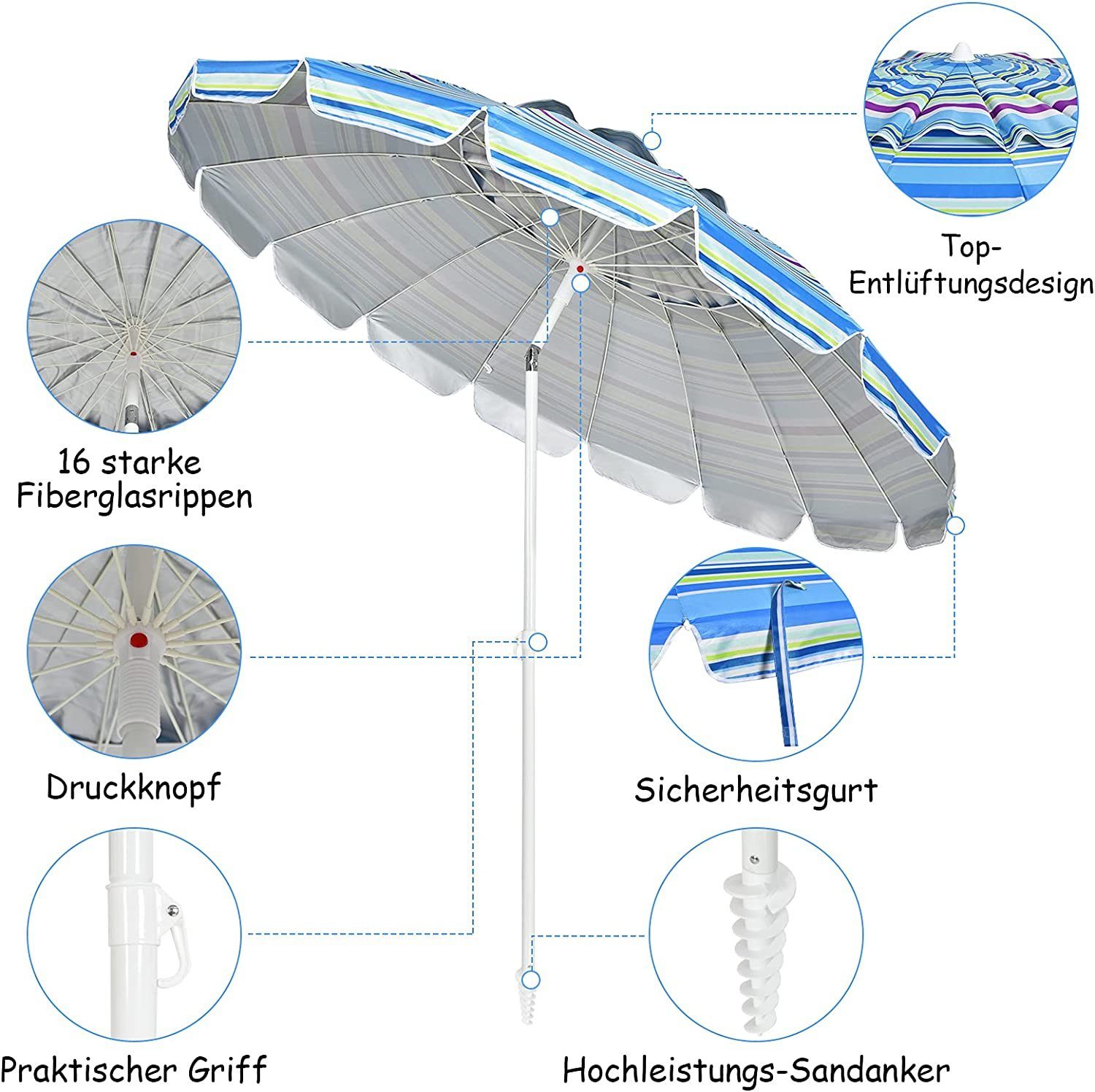 KOMFOTTEU Sonnenschirm Terrassenschirm, Ø 250 cm günstig online kaufen