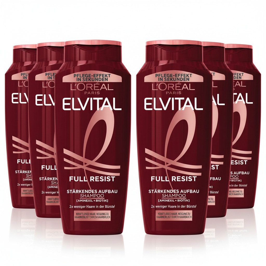 L'ORÉAL PARIS Haarshampoo L'Oréal Paris Elvital Full Resist Shampoo, Packung, 6-tlg., Reduziert Haarverlust durch Haarbruch und stärkt das Haar.