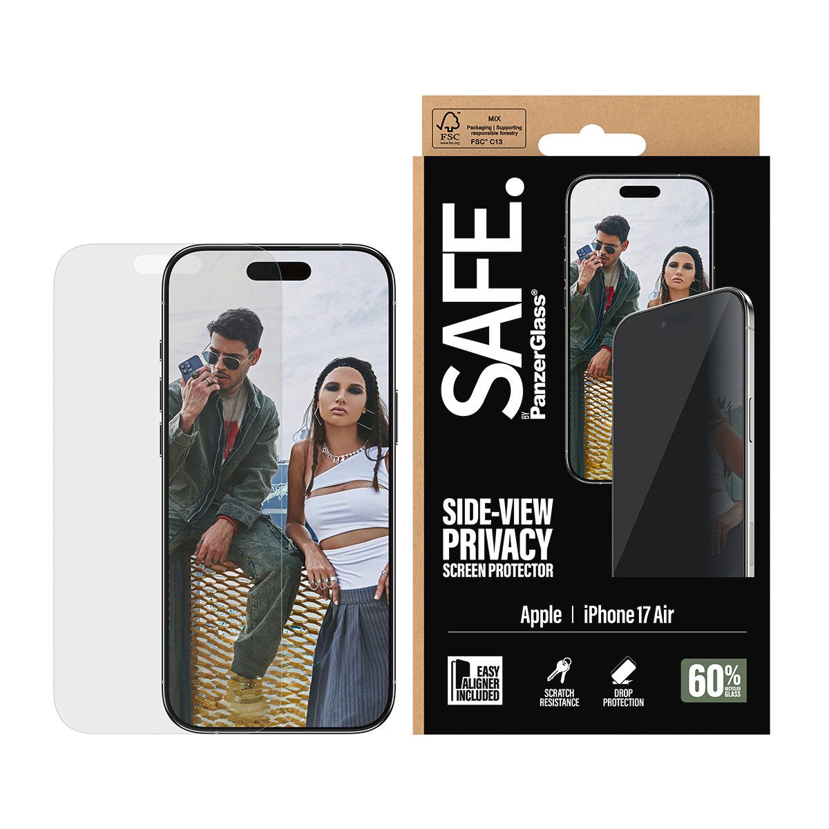 SAFE by PanzerGlass Displayschutzglas Side-View Privacy Screen Protector für Apple iPhone Air, Displayschutzfolie, Schutzfolie, Bildschirmschutz, kratz- & stoßfest