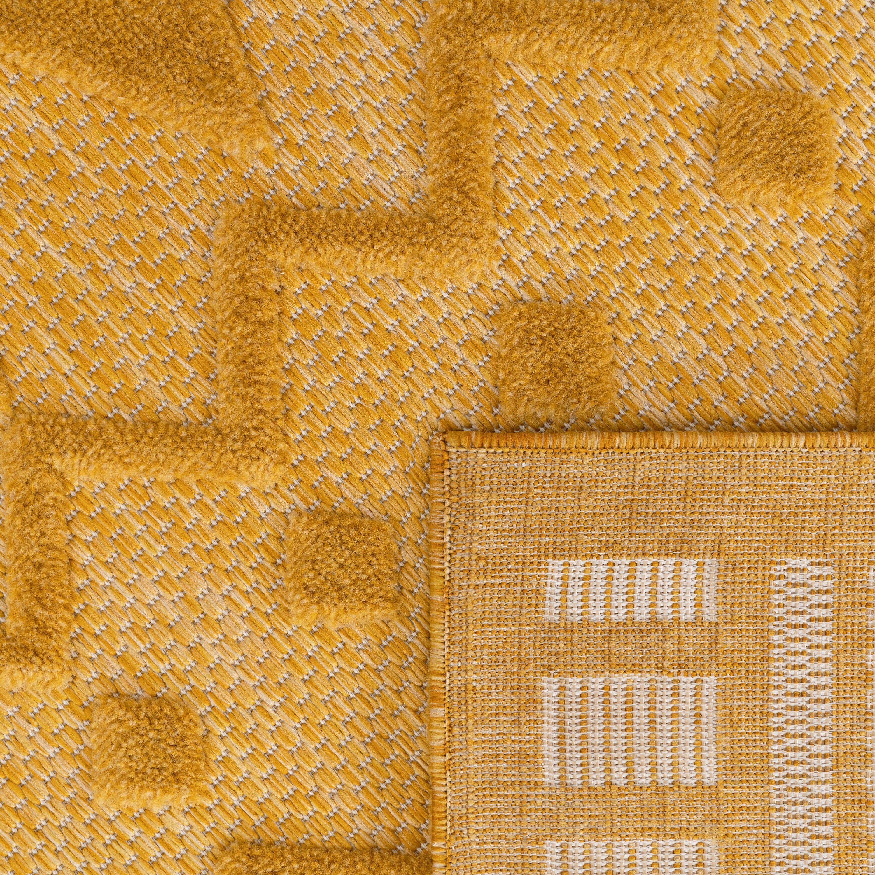 Teppich Livorno 671, Paco Home, Scandi, Uni-Farben, 14 Hoch-Tief geeignet Outdoor Muster, mm, Höhe: rechteckig, Rauten Effekt, gelb