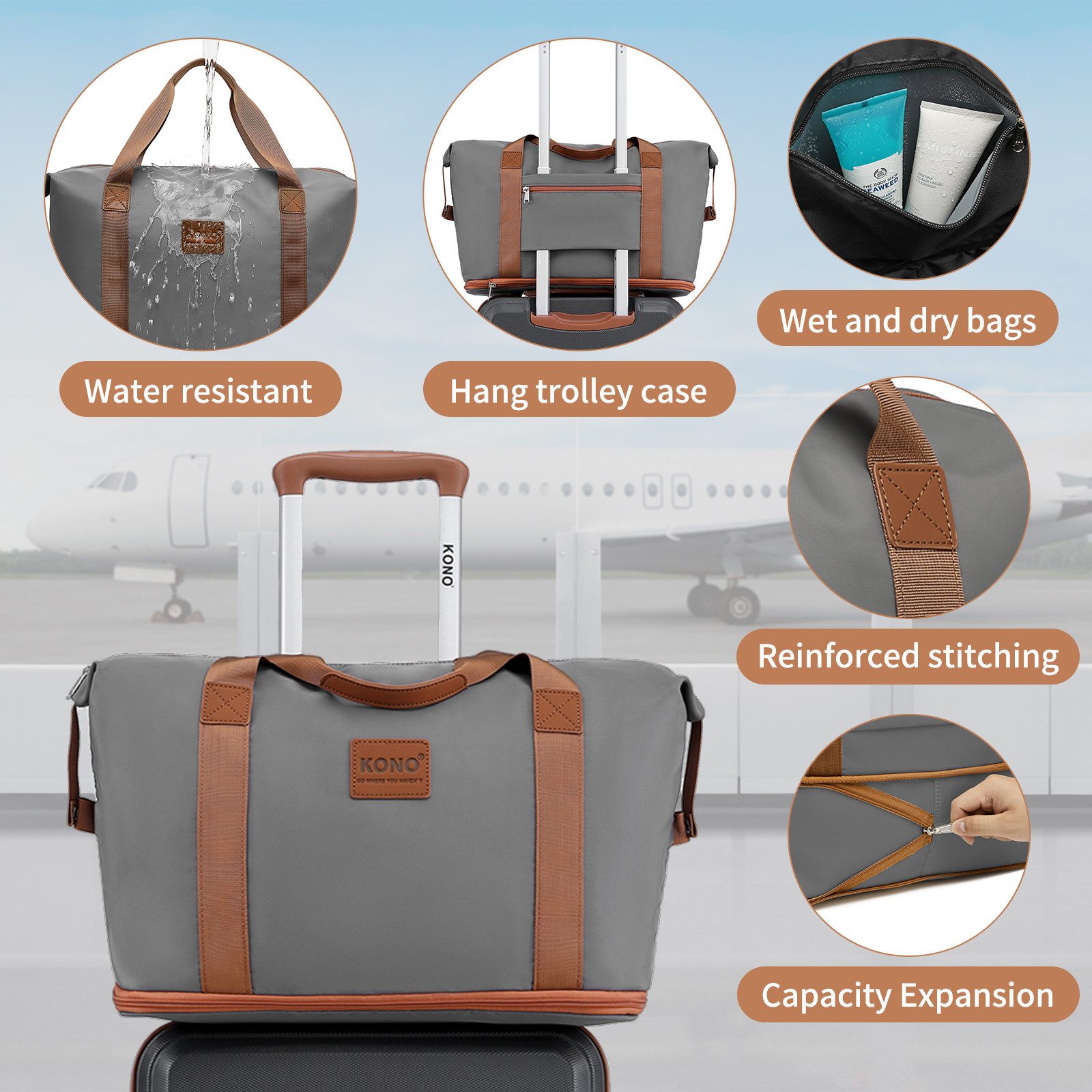 KONO Trolleyset Kombi-Set: Hartschalen-Koffer + Handgepäcktasche, (4 tlg)
