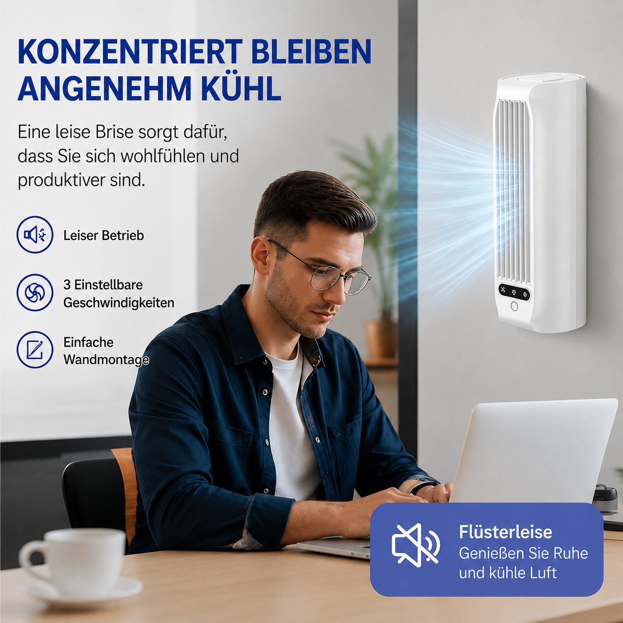 MOPUEA Turmventilator 3-IN-1 Verstellbarer Tischventilator mit 3 Geschwindigkeiten, für Turmventilator, Wandventilator & Tischventilator akku