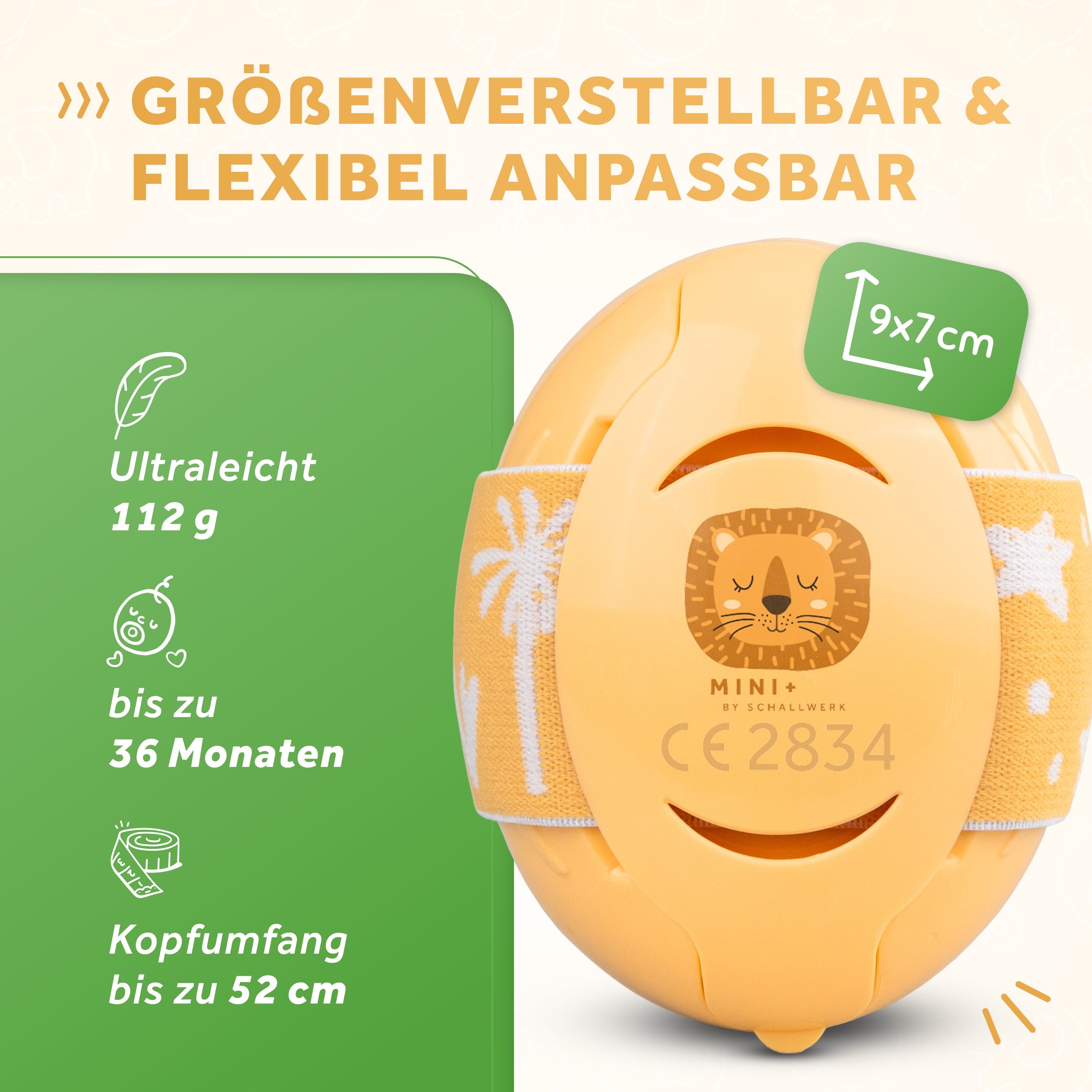 Schallwerk Kapselgehörschutz Mini+ Ohrenschützer für Kleinkinder - Gehörschutz Baby, (Kopfhörer Babys & Kleinkinder, Ohrenschutz für Babys mit verstellbaren Band), bis zu 52cm Kopfumfang