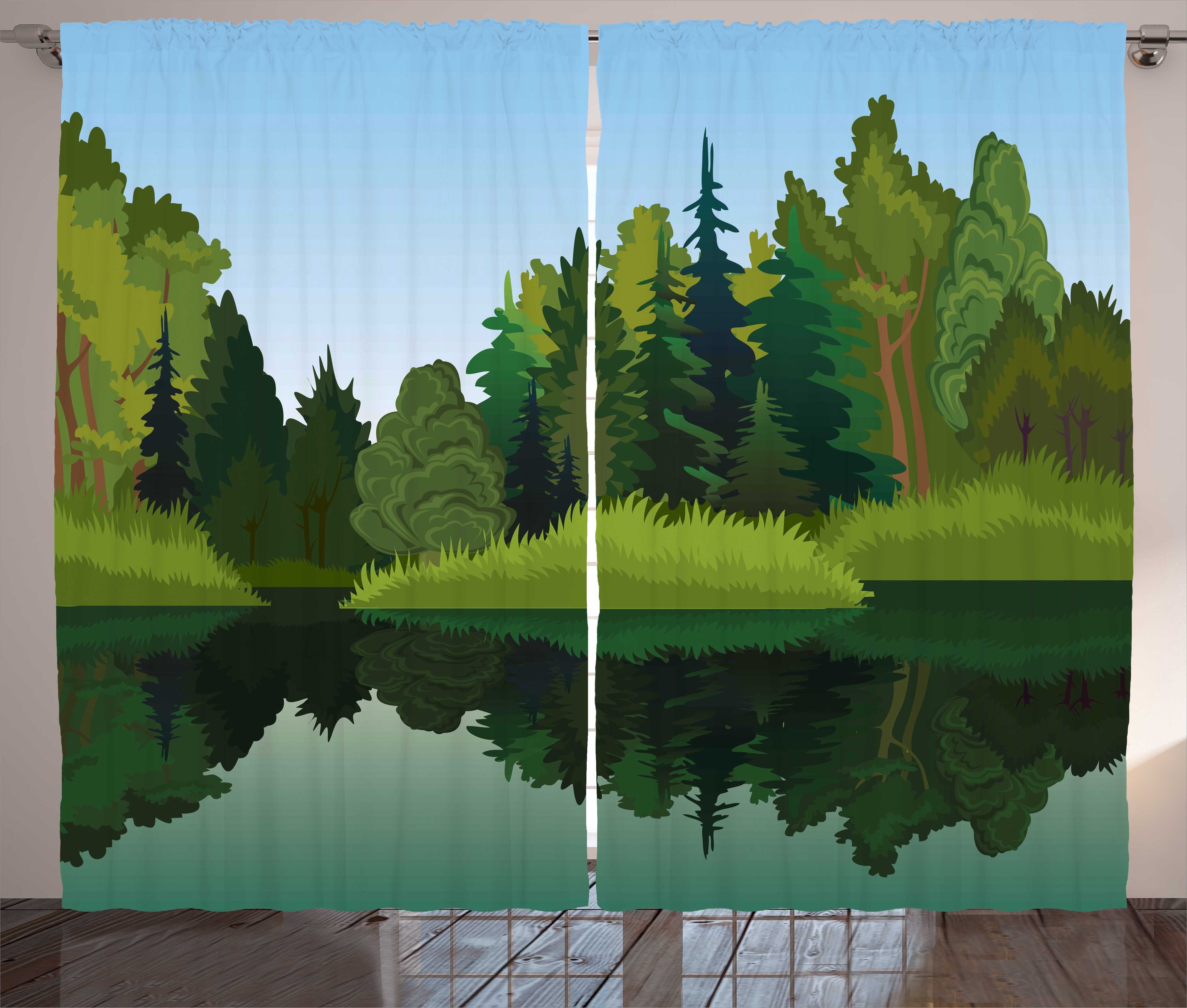 Gardine Schlafzimmer Kräuselband Vorhang mit Schlaufen und Haken, Abakuhaus, lake Forest Ruhe Bäume auf reinen See