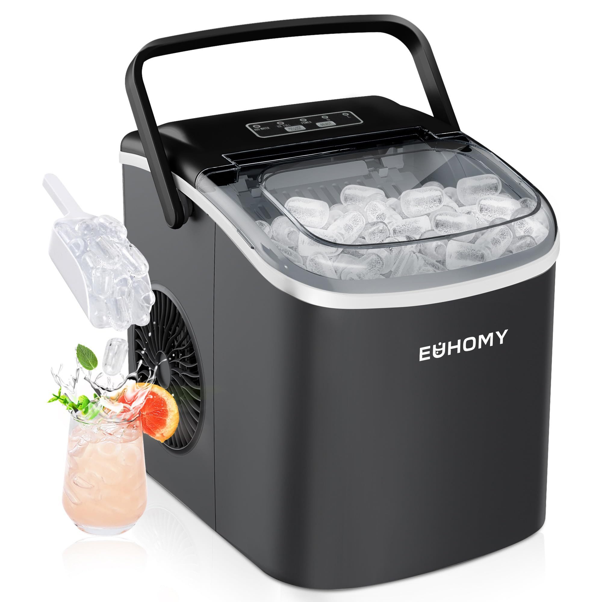 EUHOMY Eiswürfelmaschine Eiswürfelmaschine, 12 kg/24h, 2 Eisgrößen, selbstreinigend, kompakt, Leise, kompakt und schnell einsatzbereit fuer den taeglichen Eisbedarf