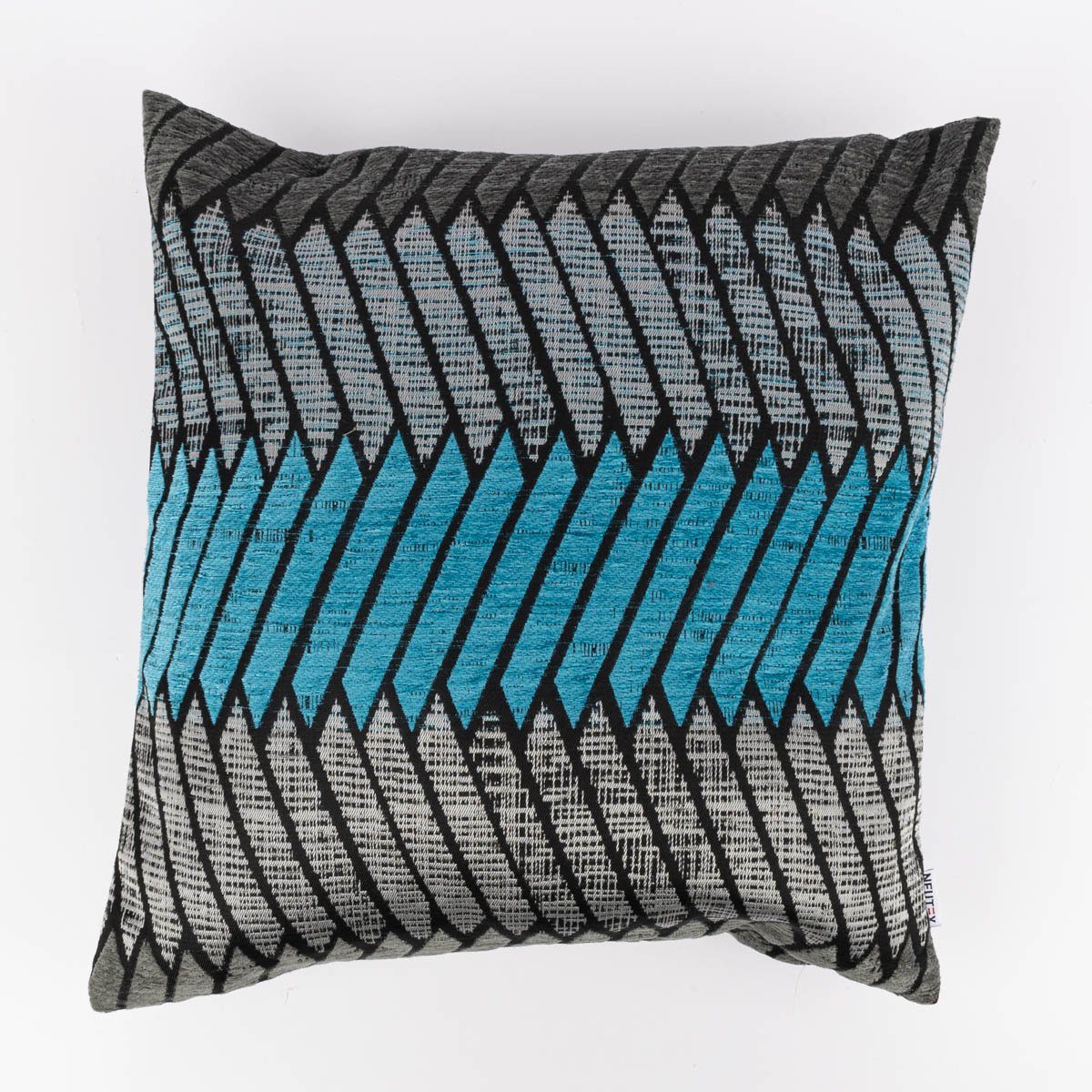 Neutex for you! Dekokissen Kissenhülle LASSE Jacquard Chenille türkis-grau-schwarz 48x48cm, made in Germany