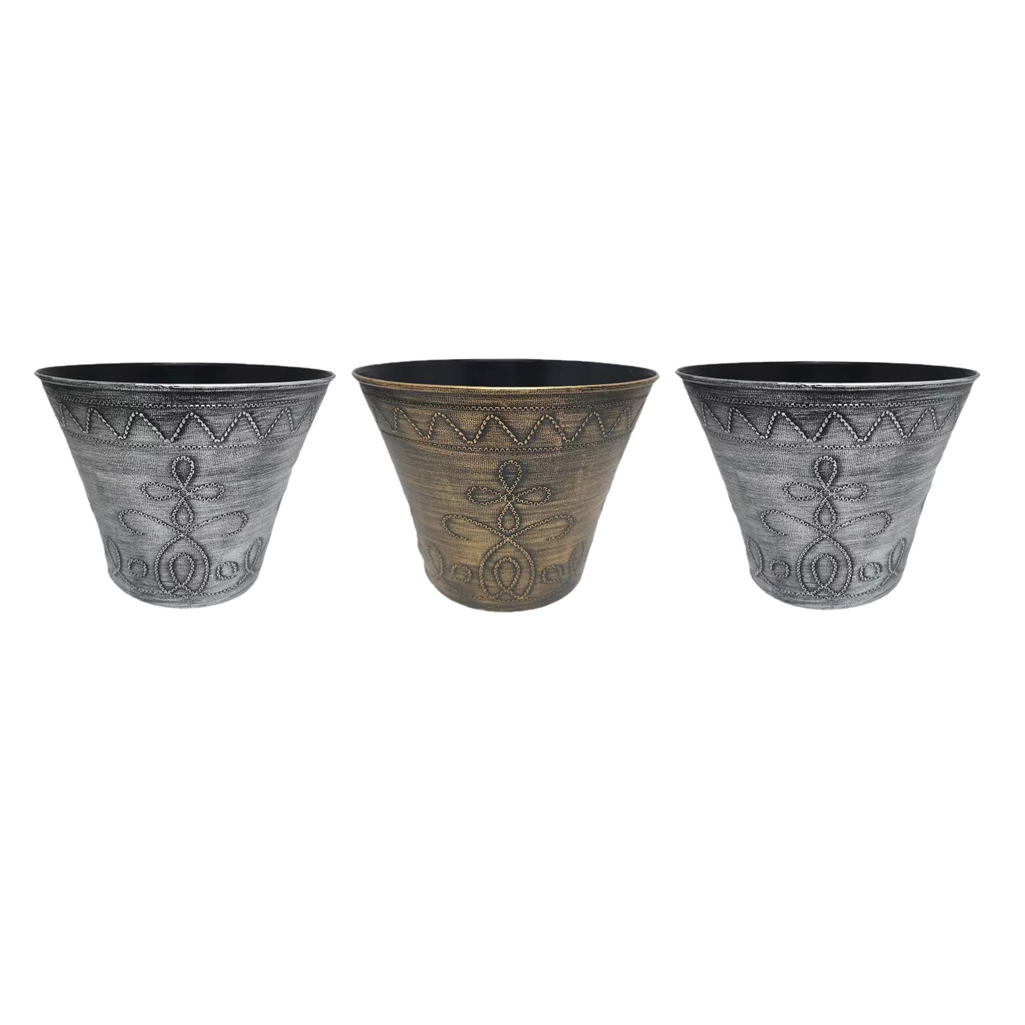 HTI-Living Blumentopf Blumentopf Nessa Ornamente Gold Silber 3er-Set (Set, 3 St., 3 Übertöpfe), Übertopf Kunststoff