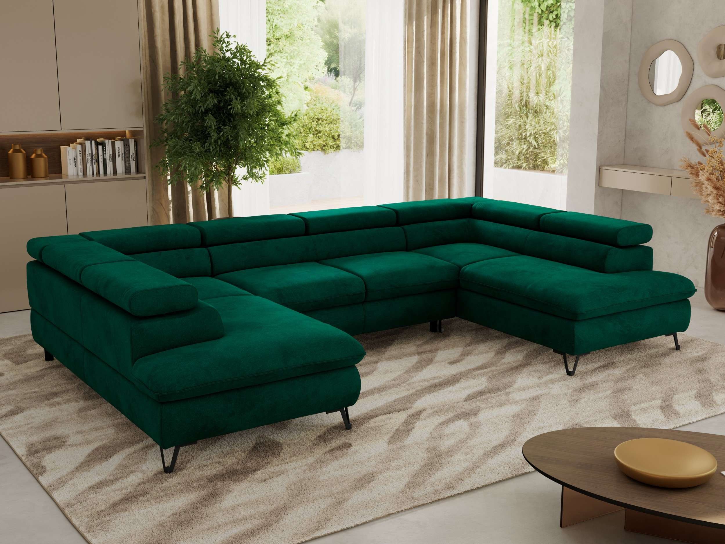 MKS MÖBEL Ecksofa PABLO U, Set, Wellenfeder, Metallbeine, HR35-Schaum, U-förmige Ecke, Wohnlandschaft, verstellbare Kopfstützen