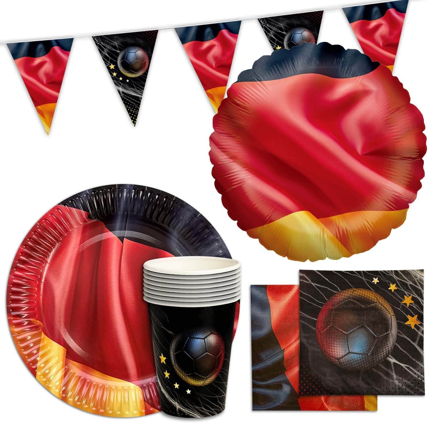 Party Factory Dekoteller Fußball WM Partyset-2 Deutschland 41-tlg. Geschirr Wimpelkette Ballons