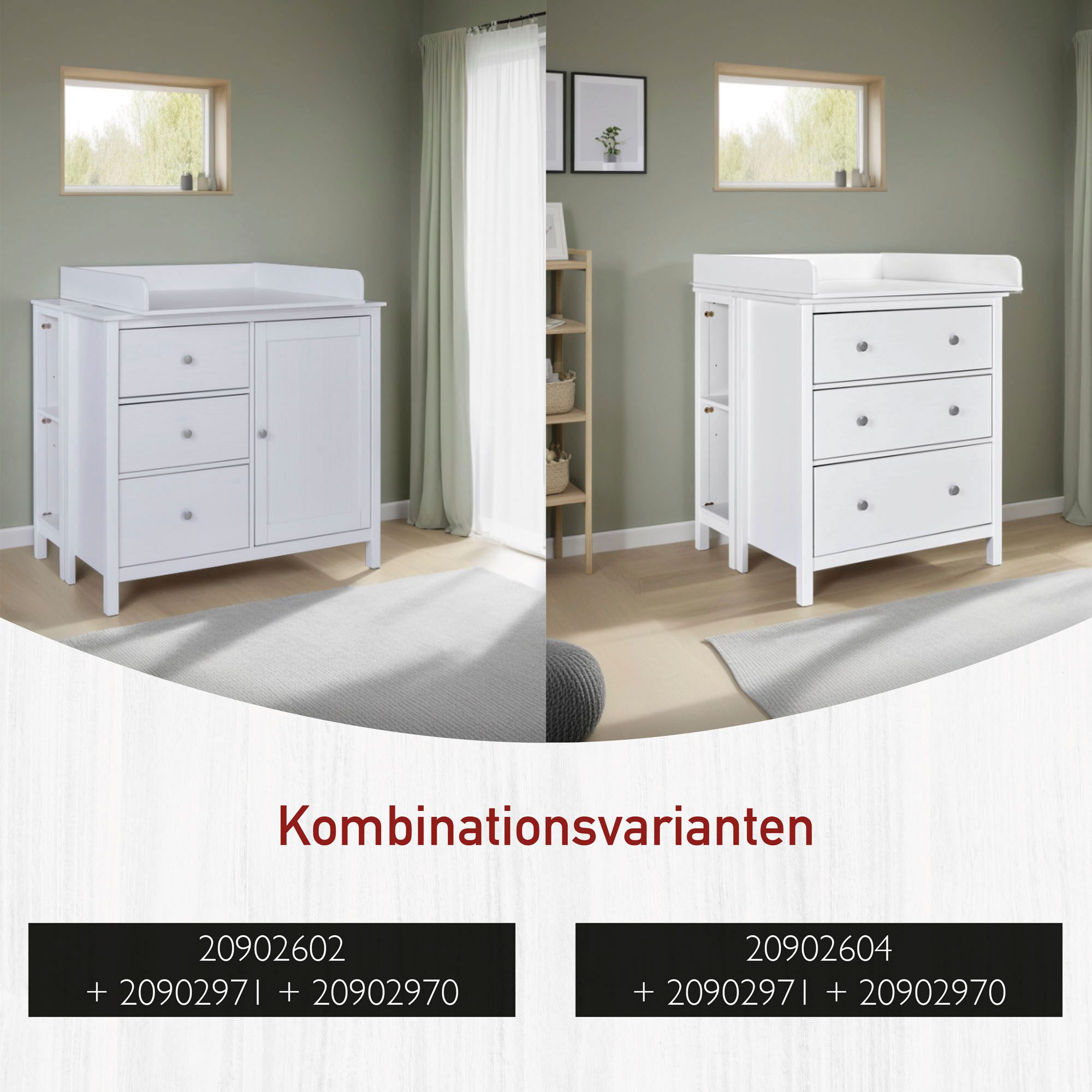 Inter Link Wickelaufsatz Pinora, Kiefer Massivholz, Weiss lackiert, 85x77 cm, Platzsparend und Stabil, moderner Skandi Look