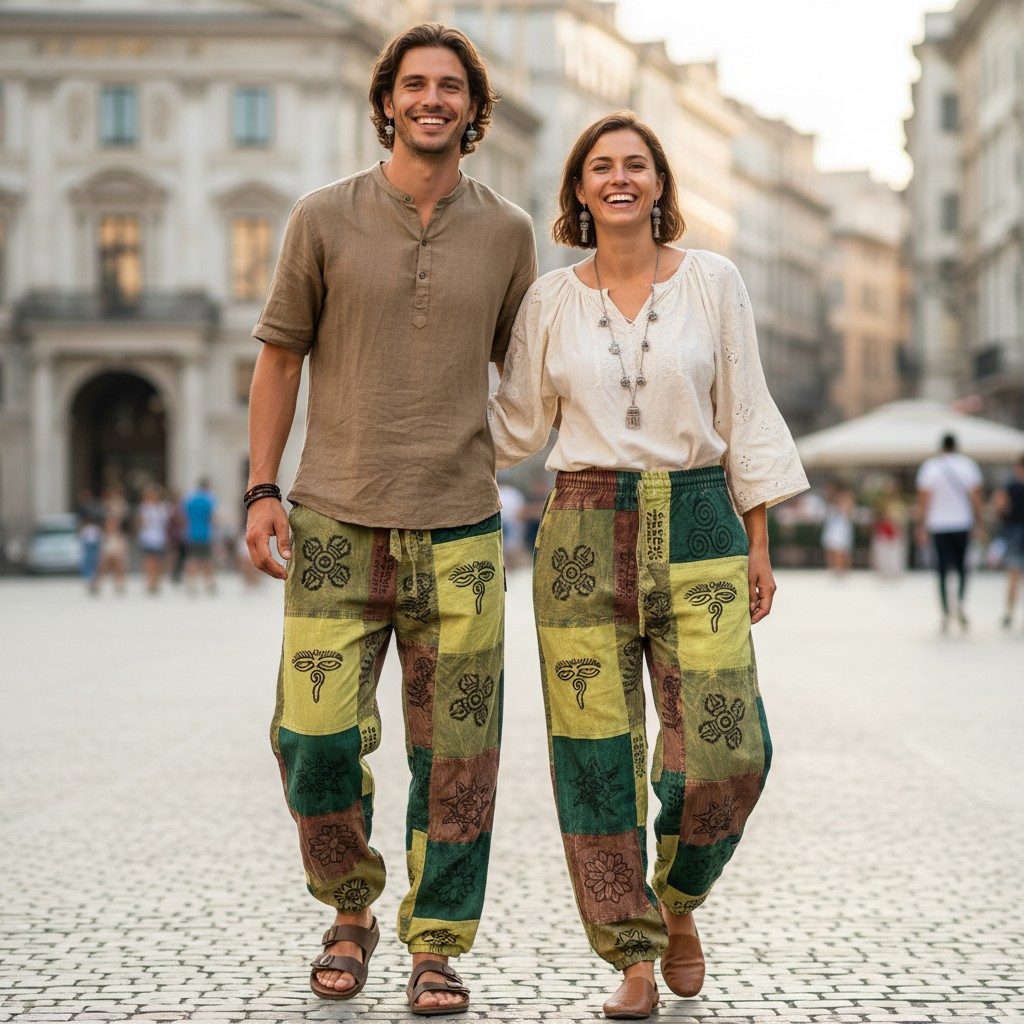 Guru-Shop Relaxhose Patchwork Stonewash Yogahose, Unisex Goa.. Ethno Style, alternative Bekleidung