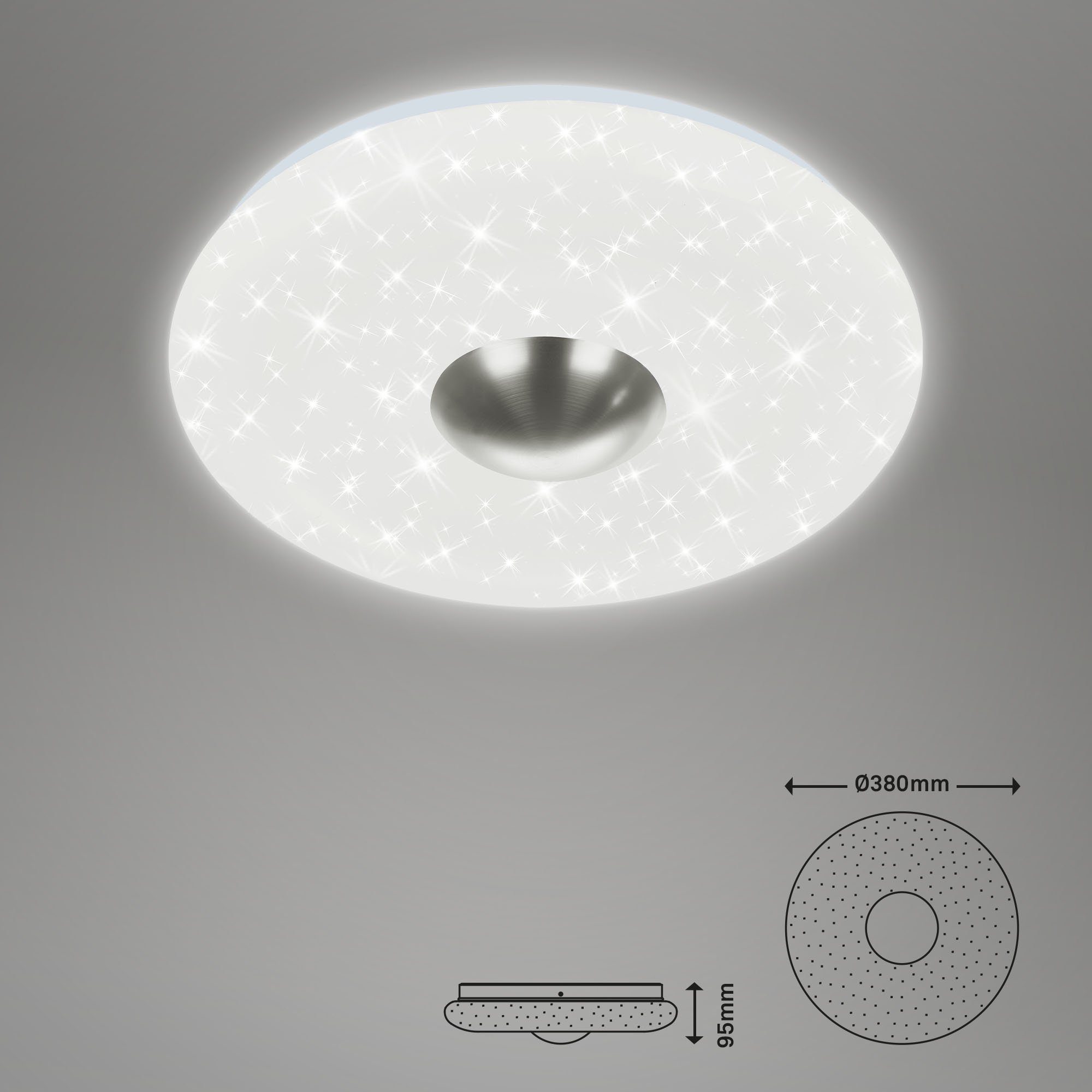 Briloner Leuchten LED-Sternenhimmel 3477-012, Ø38cm fest Backlighteffekt Neutralweiß, LED Sternendekor Deckenlampe 18W verbaut