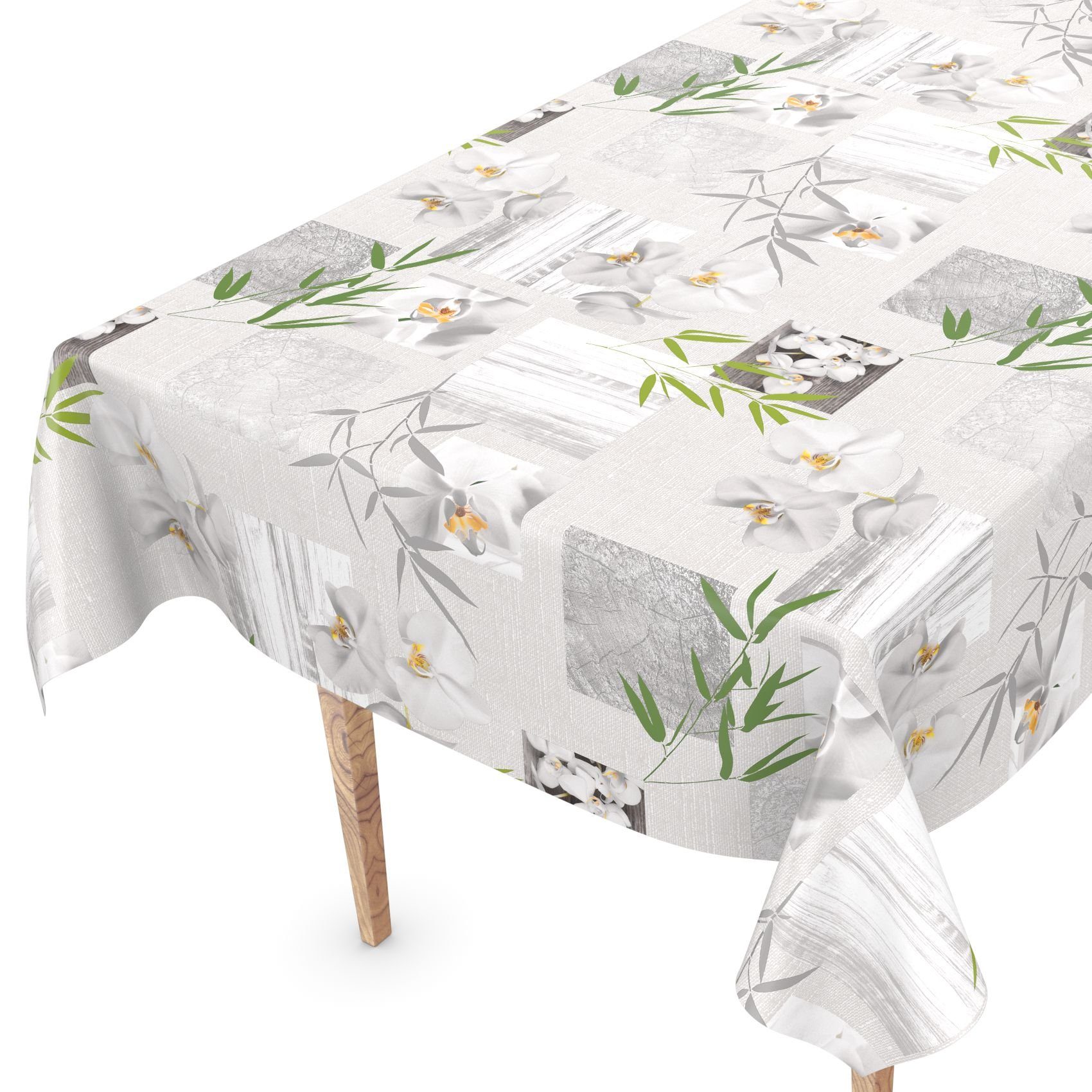 ANRO Tischdecke Tischdecke Wachstuch Blumen Grau Robust Wasserabweisend Breite 140 cm, Glatt