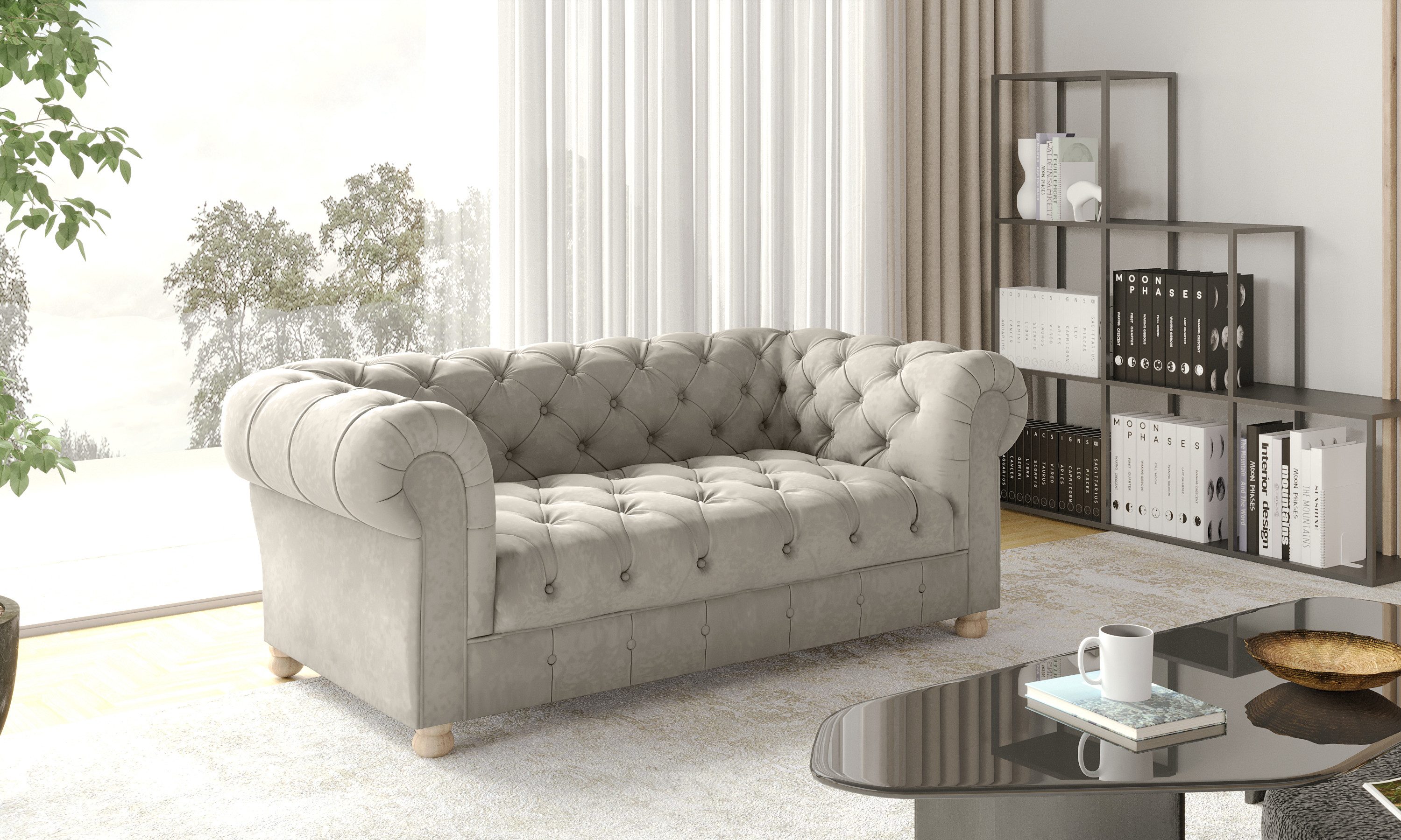 Kaiser Möbel Chesterfield-Sofa Zweisitzer, elegant, klassisch, schick in elegantem Whisper-Stoff, Made in Europe