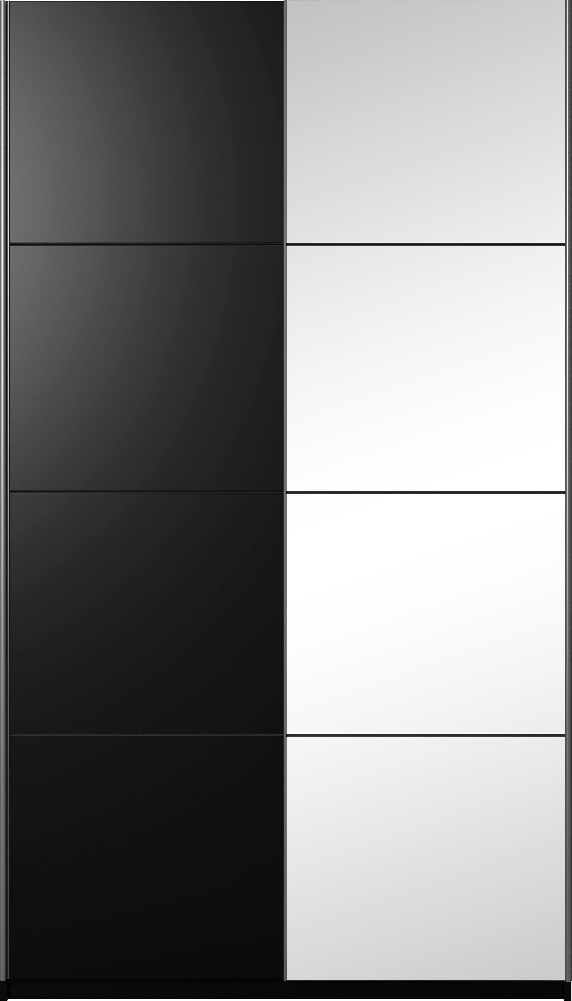 Helvetia Schwebetürenschrank | Einlegeböden schwarz und mit zusätzlichen schwarz inkl. Spiegel Beta