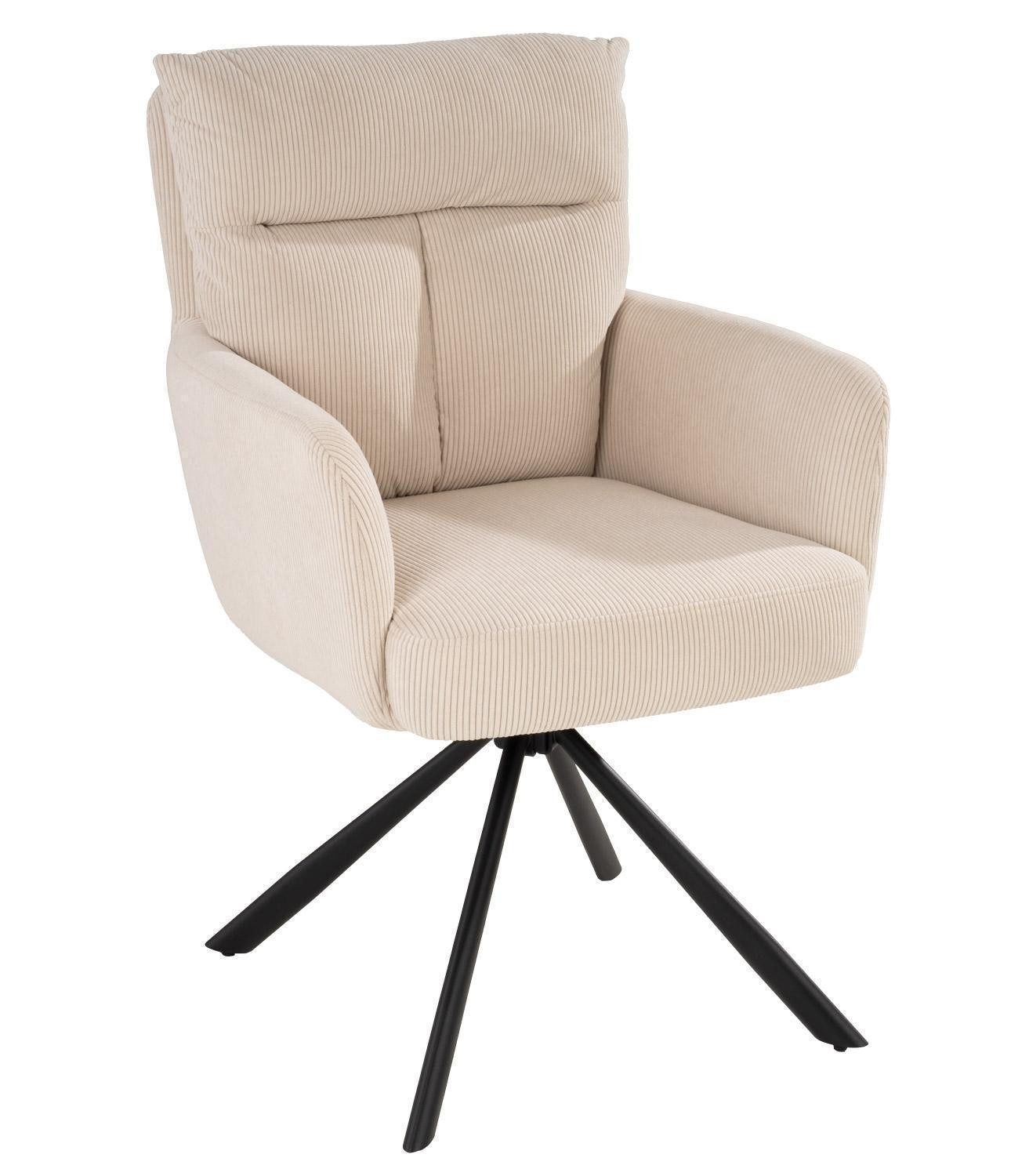 Home4You Polsterstuhl, Beige, Cordbezug, Metallgestell, (1 St), 180 Grad drehbar mit Rückholfunktion