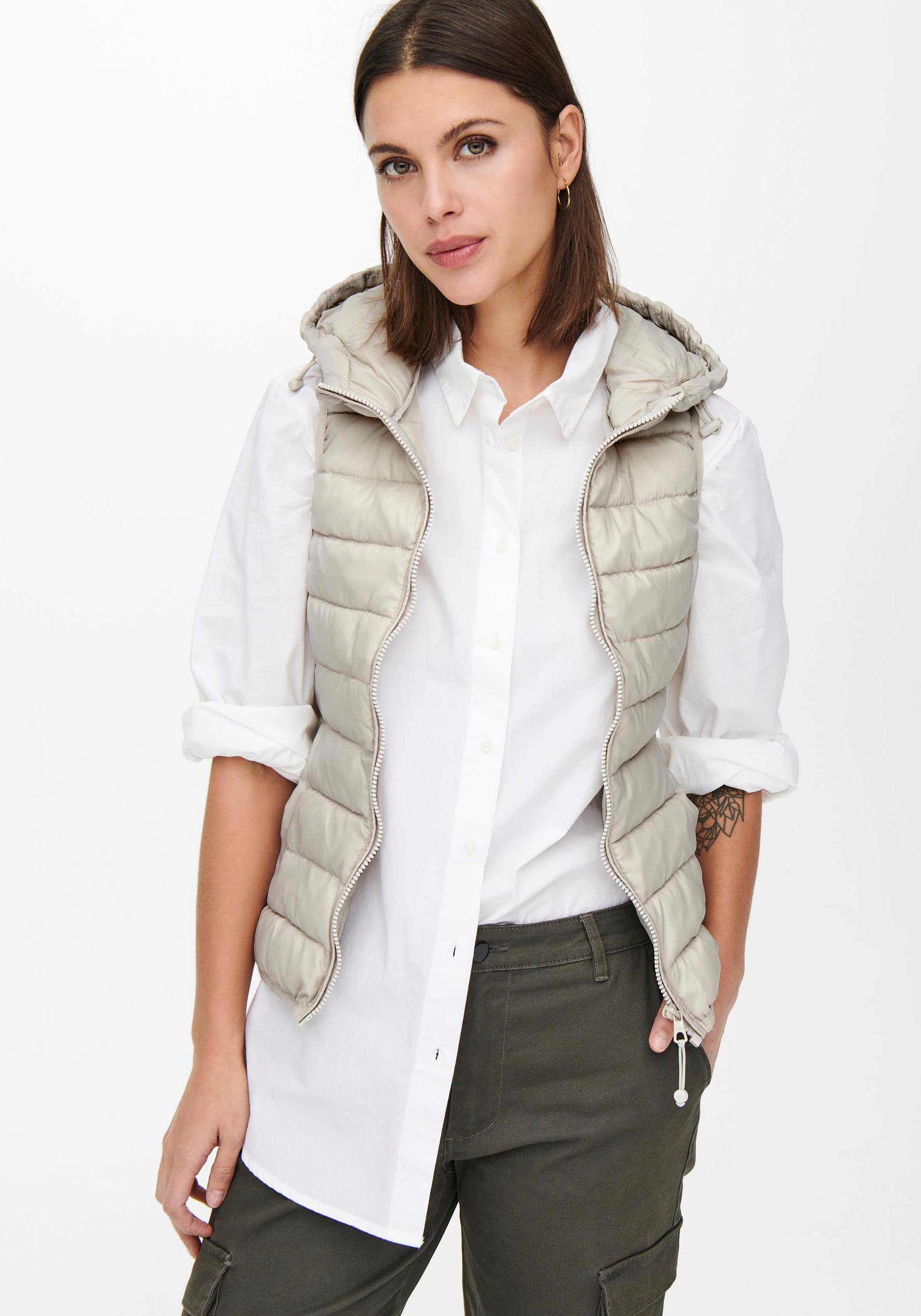 ONLY Steppweste ONLNEWTAHOE WAISTCOAT OTW Pumice Stone NOOS HOOD