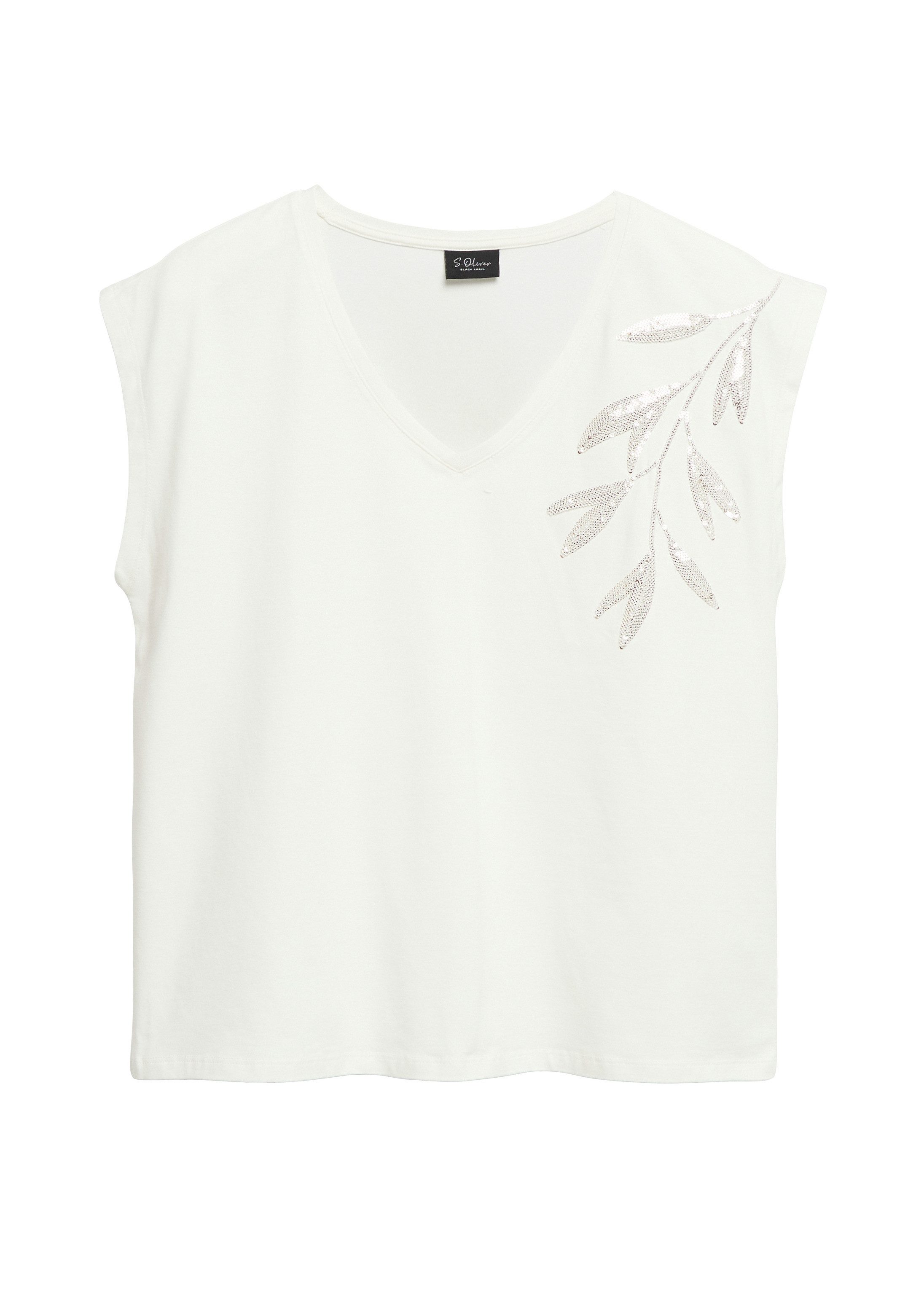 s.Oliver Kurzarmshirt T-Shirt Jersey-Shirt mit Stickerei und Pailletten