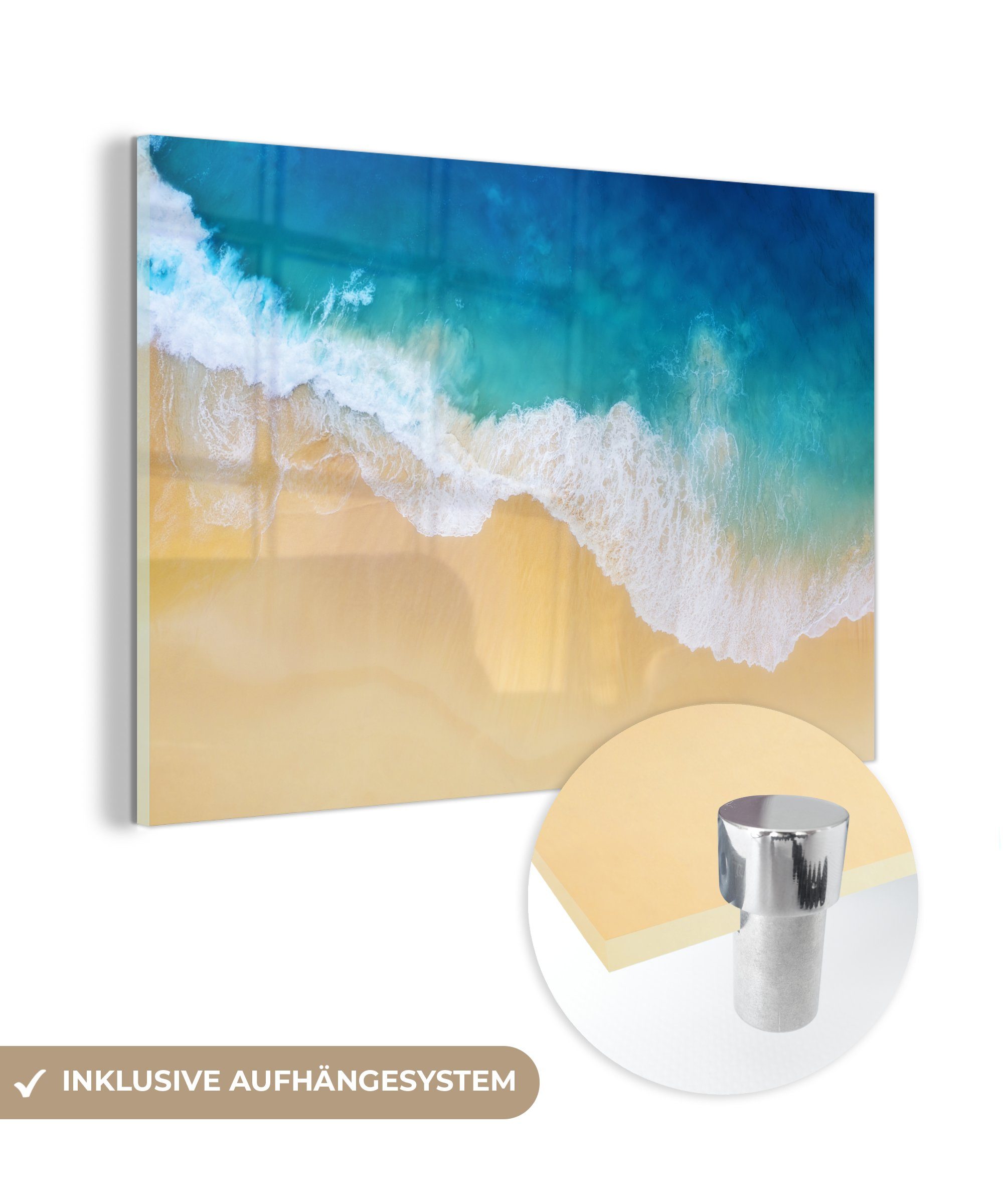 MuchoWow Acrylglasbild Strand - Meer - Golf - Sand, (1 St), Glasbilder - Bilder auf Glas Wandbild - Foto auf Glas - Wanddekoration