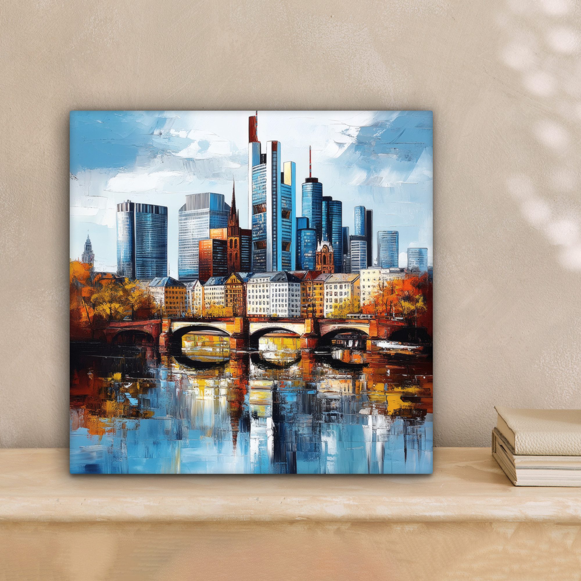 OneMillionCanvasses® Leinwandbild Bäume Frankfurt - Stadt - Skyline - Brücke, Fotodruck (1 St), Wandbild, Deko Schlafzimmer Wohnzimmer Flur 20x20 cm