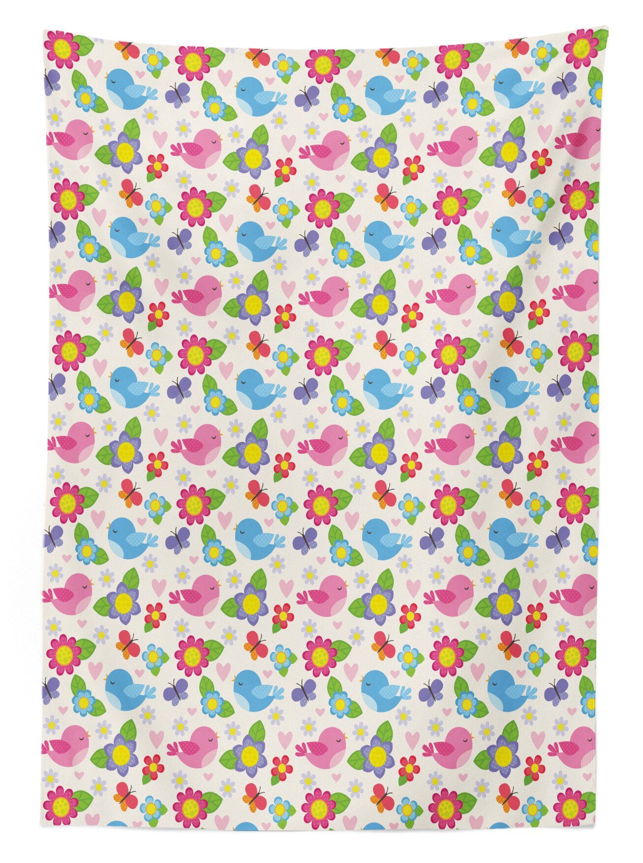 Abakuhaus Tischdecke Farbfest Waschbar geeignet Bereich Außen Baby den Farben, Vogel-Herz-Schmetterling Klare Für