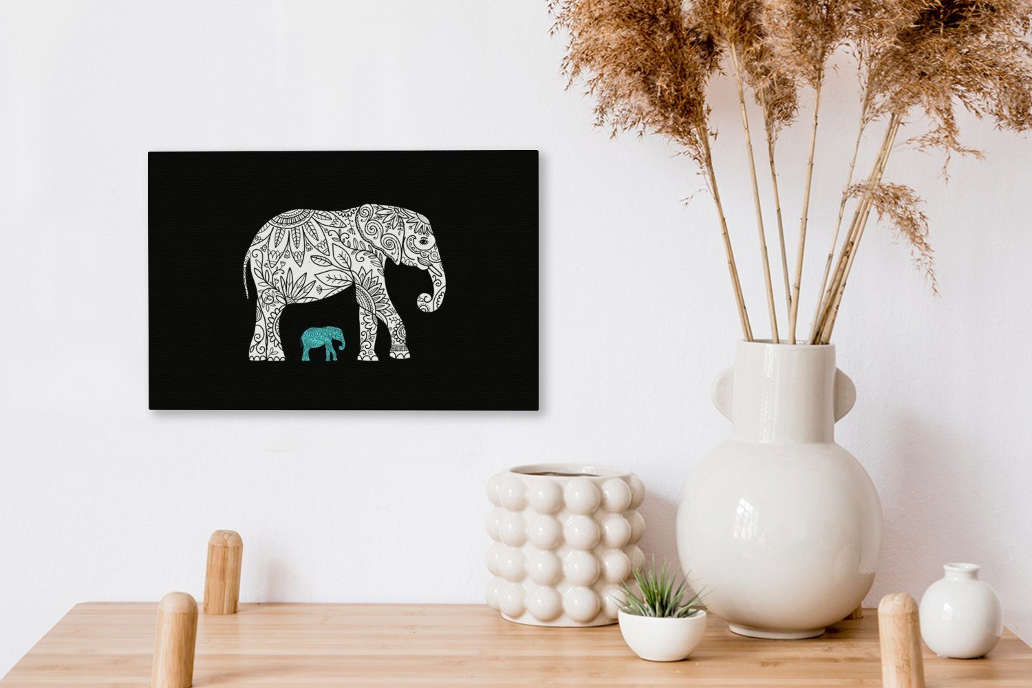 OneMillionCanvasses® Leinwandbild Elefant - Leinwandbilder, (1 - Wandbild Blumen Aufhängefertig, Pflanzen, Wanddeko, cm 30x20 St)