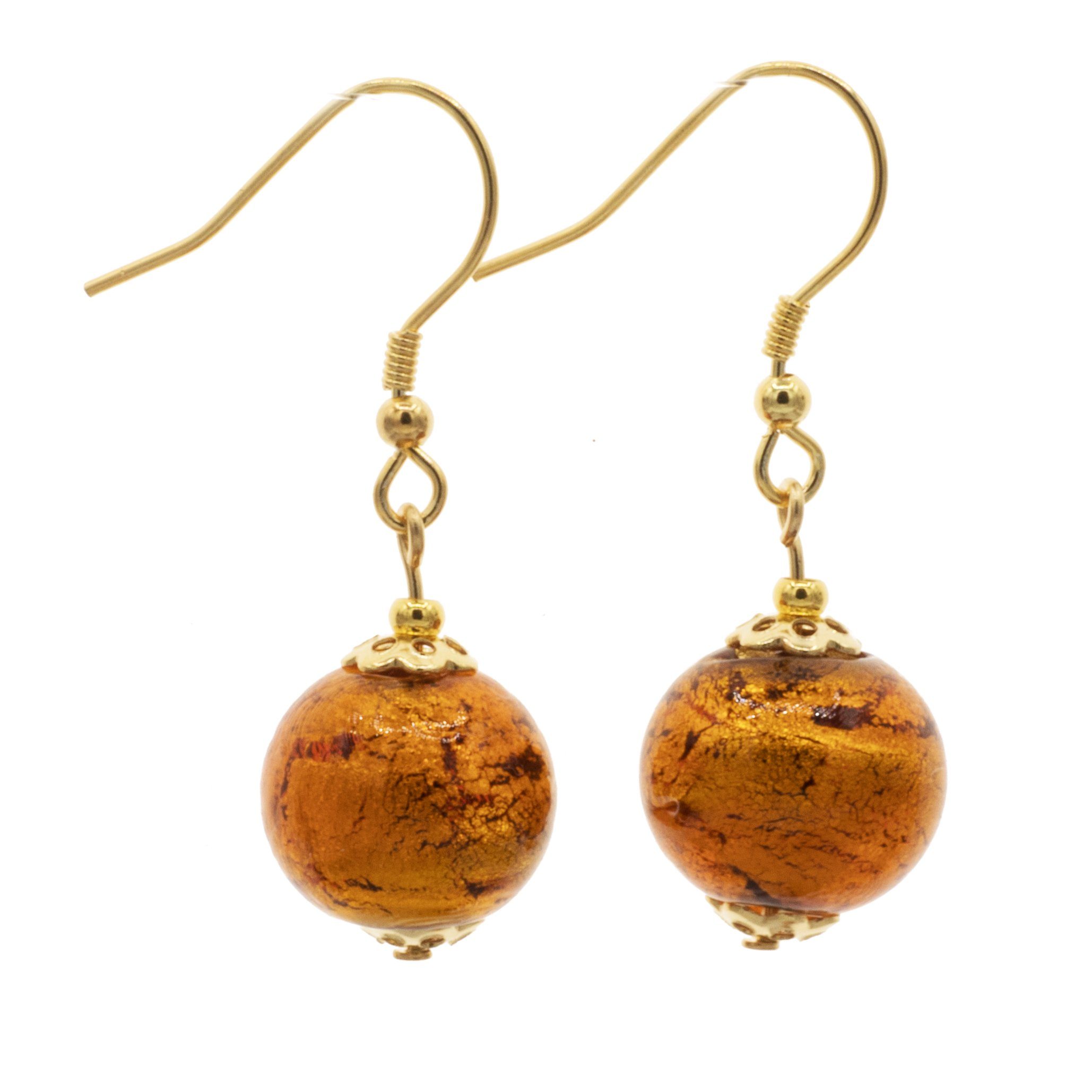 Bella Carina Paar Ohrhänger Ohrringe mit Murano Glas Perlen gold braun, 925  Silber vergoldet, echte Murano Glas Perlen
