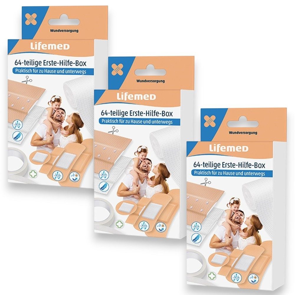 LifeMed Wundpflaster 3x Lifemed Erste-Hilfe-Box 64 teilig