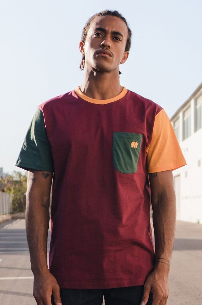 Trendsplant T-Shirt Organic Pocket Color Block T-Shirt Burgundy