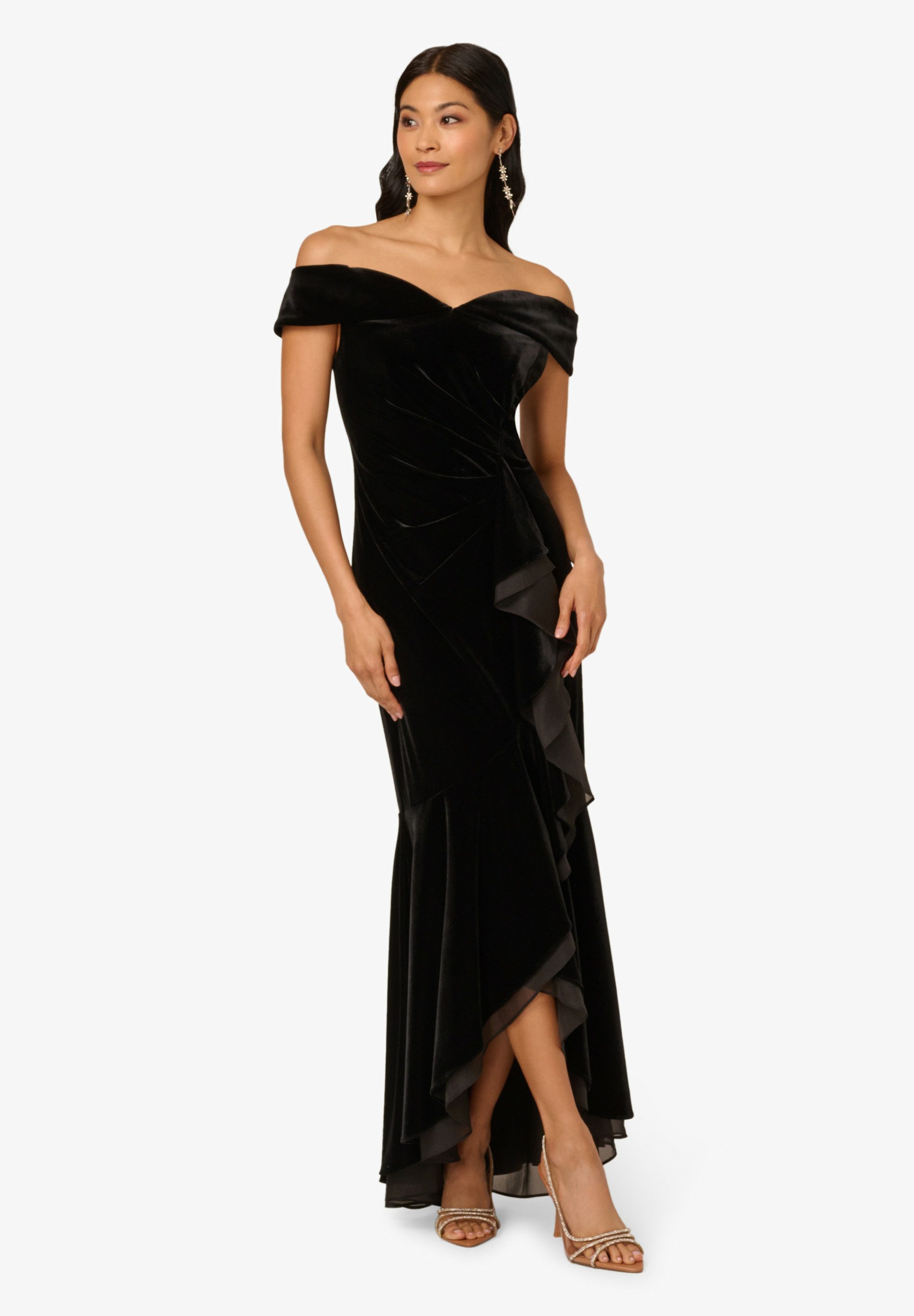 Adrianna Papell Abendkleid Velvet Off The Shoulder Gown Tailliert, figurbet günstig online kaufen