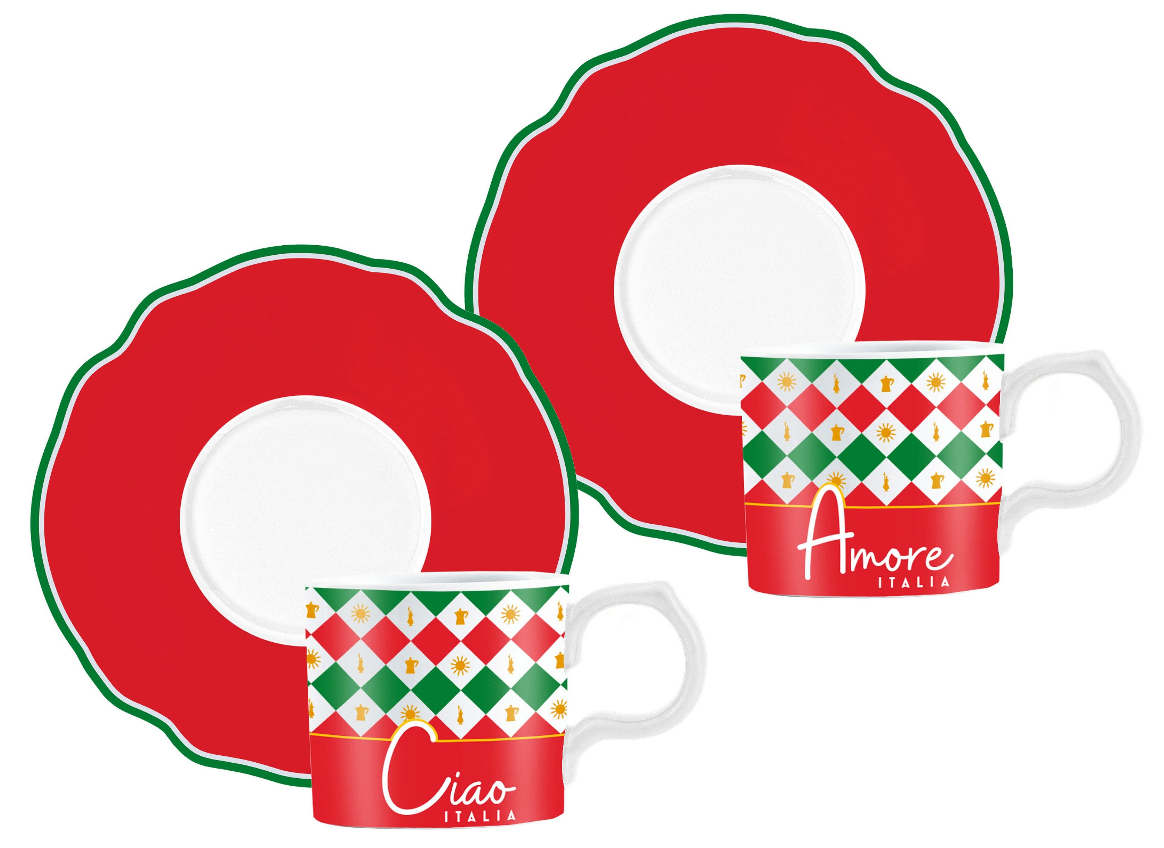 BIALETTI Espressotasse Espressotasse mit Untertasse 2'er Set Porzellan Bialetti Ciao Italia, Material: Porzellan