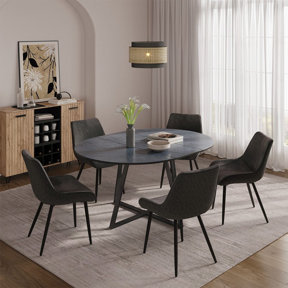 Vicco Esstisch Loyd, Anthrazit/Schwarz, 120 x 120 cm ausziehbar (1-St)