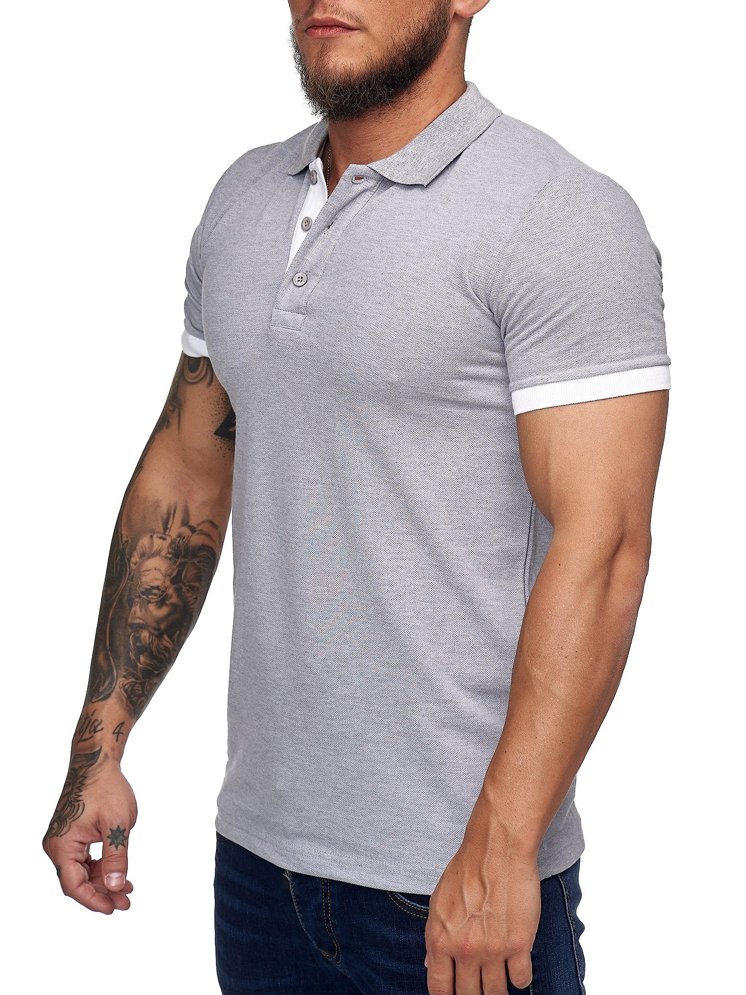 Code47 T-Shirt Code47 Polohemd Einfarbig Herren Poloshirt Slim Basic (1-tlg) Fit Kurzarm Grau