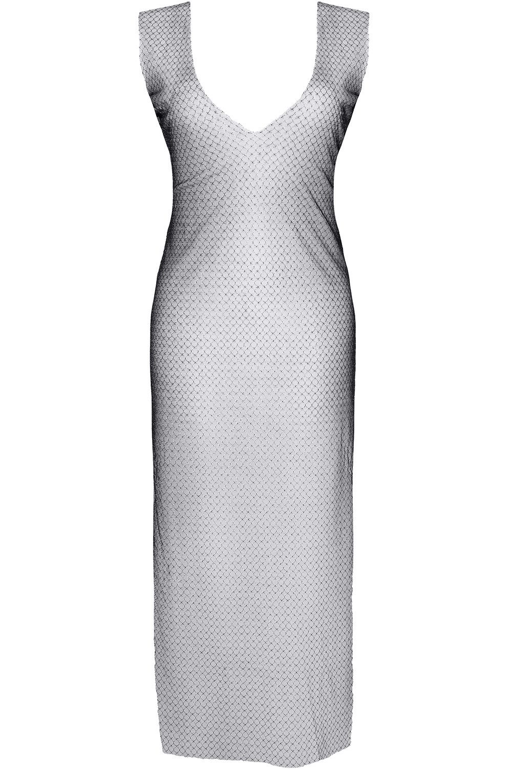 Demoniq Minikleid Schwarz/silbernes Netz Kleid mit Träger lang Maxikleid transparent Des