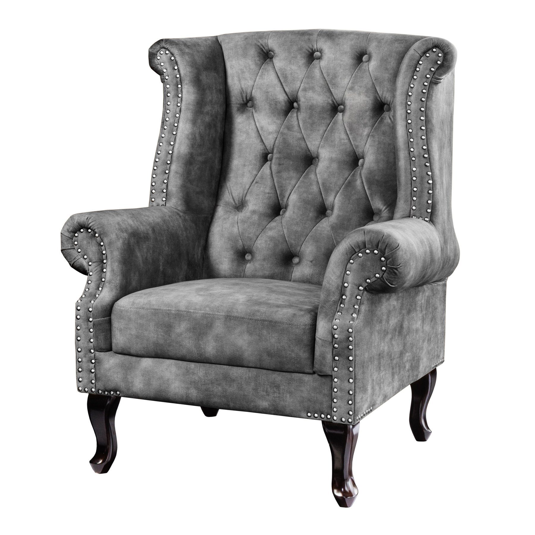 riess-ambiente Ohrensessel CHESTERFIELD 105cm grau / günstig online kaufen