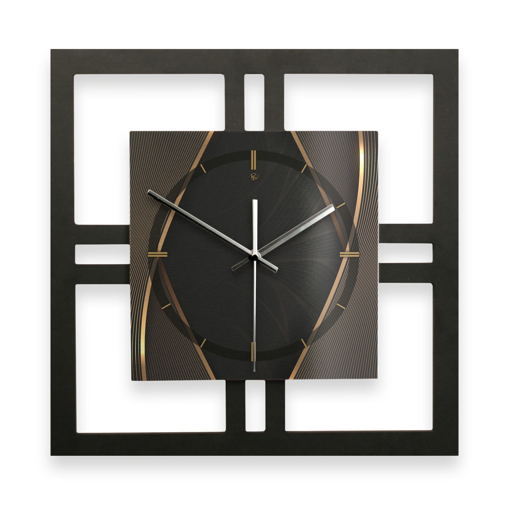 Kreative Feder Wanduhr Designer-WANDUHR „Black & Gold“ in modernem  Metallic-Look (ohne Ticken; Funk- oder Quarzuhrwerk; elegant,  außergewöhnlich, modern)