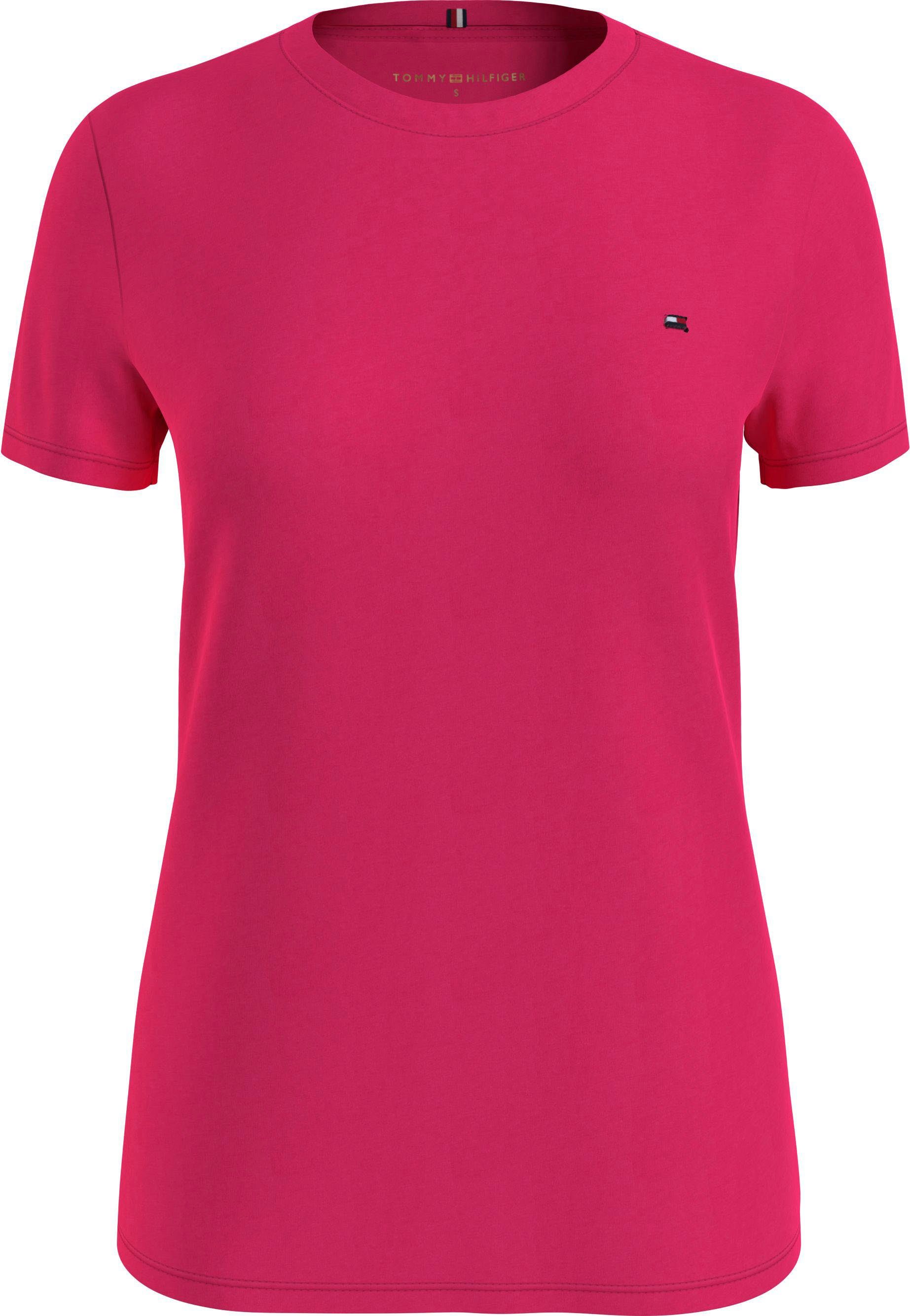 Niedrigster Preis Tommy Hilfiger T-Shirt Hilfiger TEE mit Tommy CREW Pink-Splendor NEW NECK Markenlabel