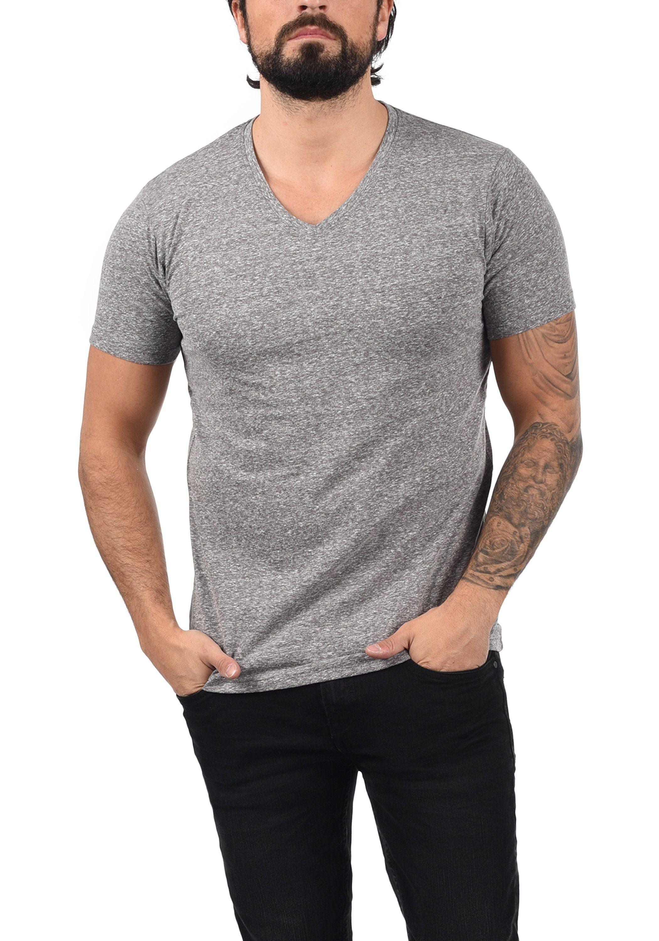 (8236) Melange SDAlarus !Solid mit T-Shirt V-Shirt V-Ausschnitt Grey