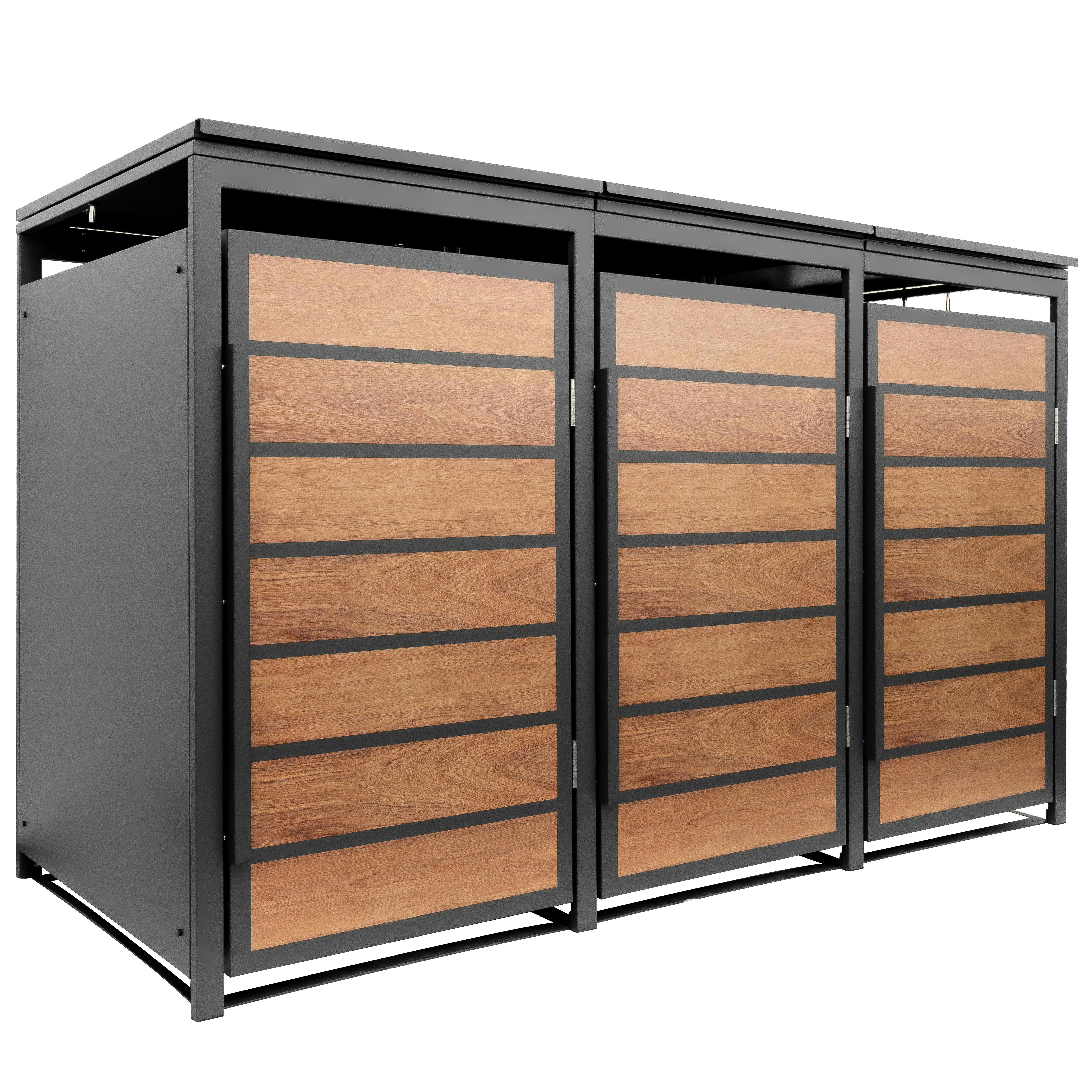 ESTEXO Mülltonnenbox Müllbox Mülltonnenverkleidung 3 Türen Anthrazit mit Holzdekor Box