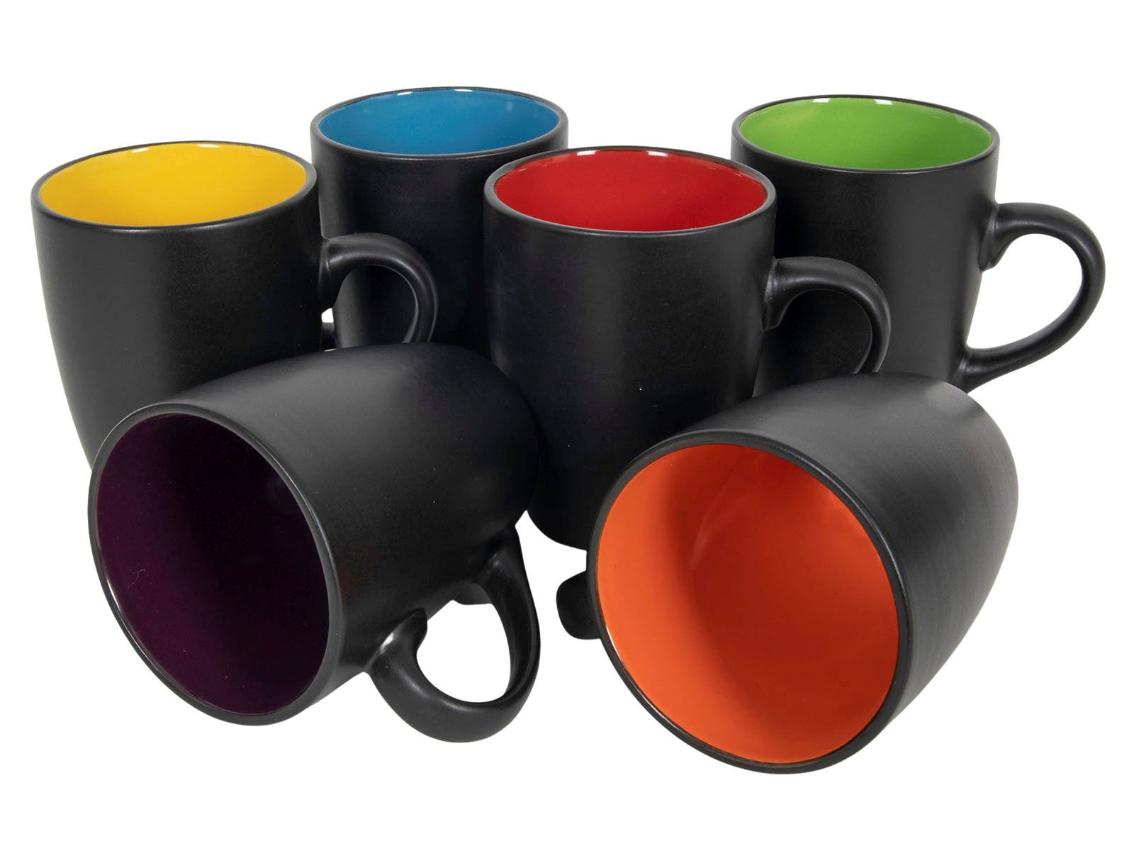 Spetebo Tasse Kaffeebecher in schwarz matt - 6er Set, 6-tlg., Porzellan, Kaffee und Tee Tassen für ca. 340 ml