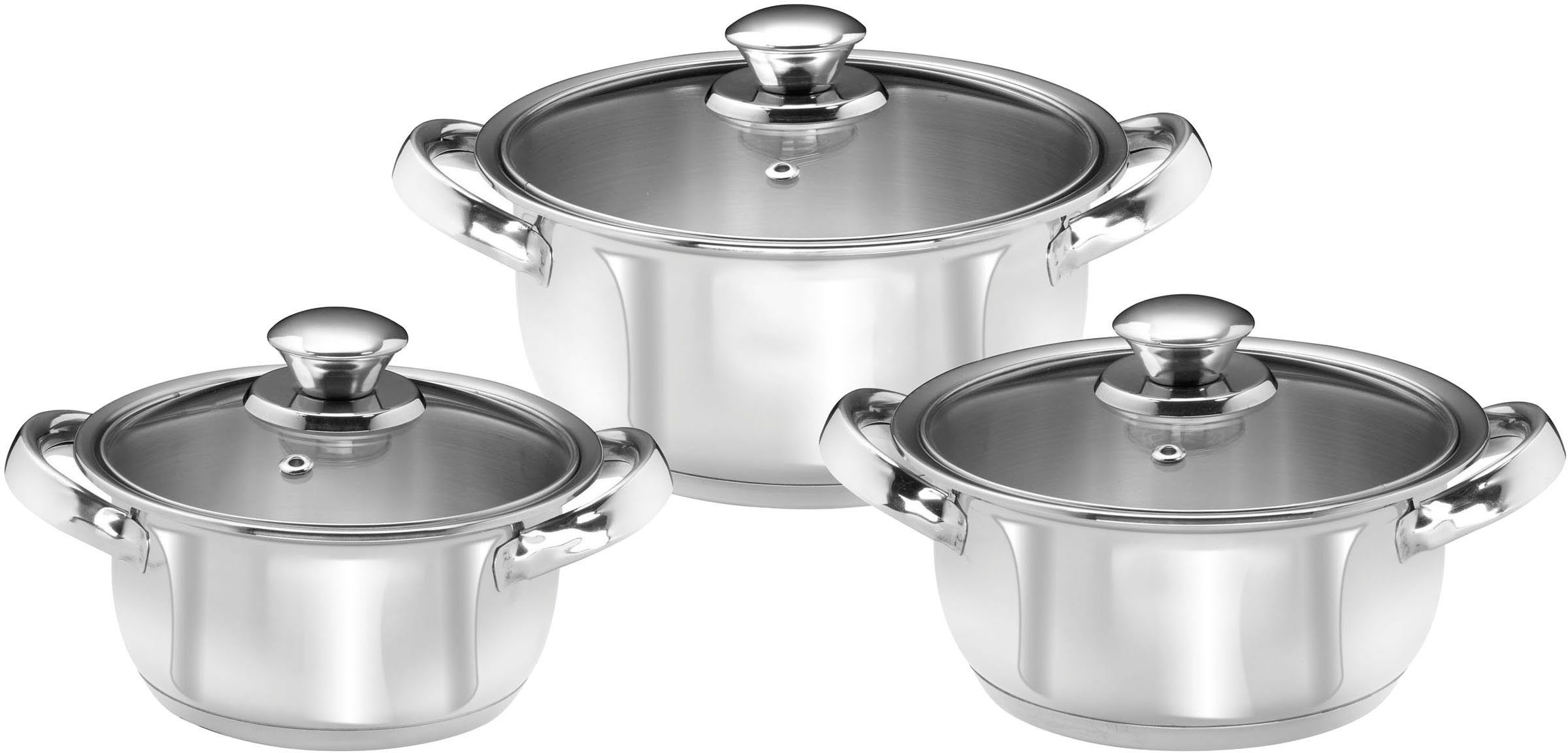 KING Topf-Set, Edelstahl (Set, 12-tlg., 3 Kochtöpfe Ø16 Ø18 Ø20cm, mit Glasdeckel, Schüsselset), Induktion