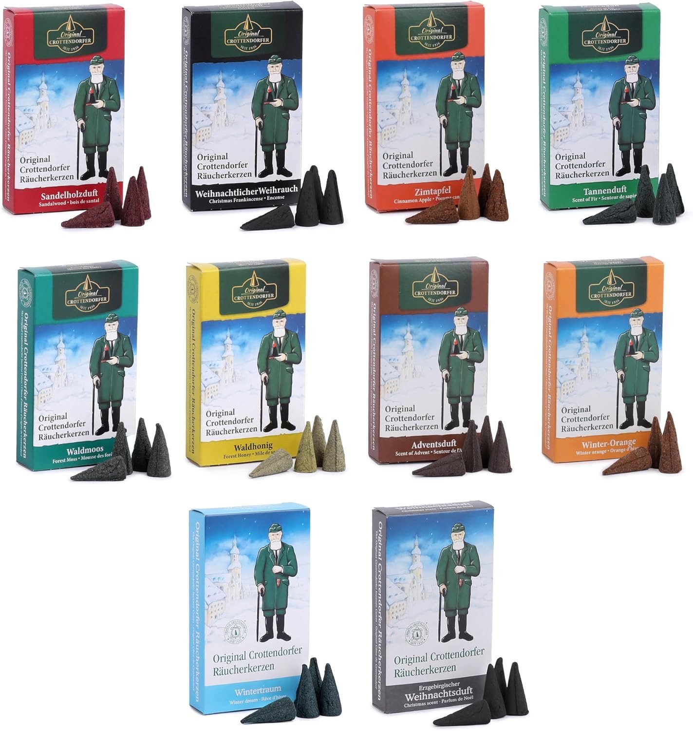 Crottendorfer Räucherkegel Crottendorfer Räucherkerzen Set-Weihnachtswelt 10er Pack (Packung, 10 x 24 Stück), 100% Made in Germany