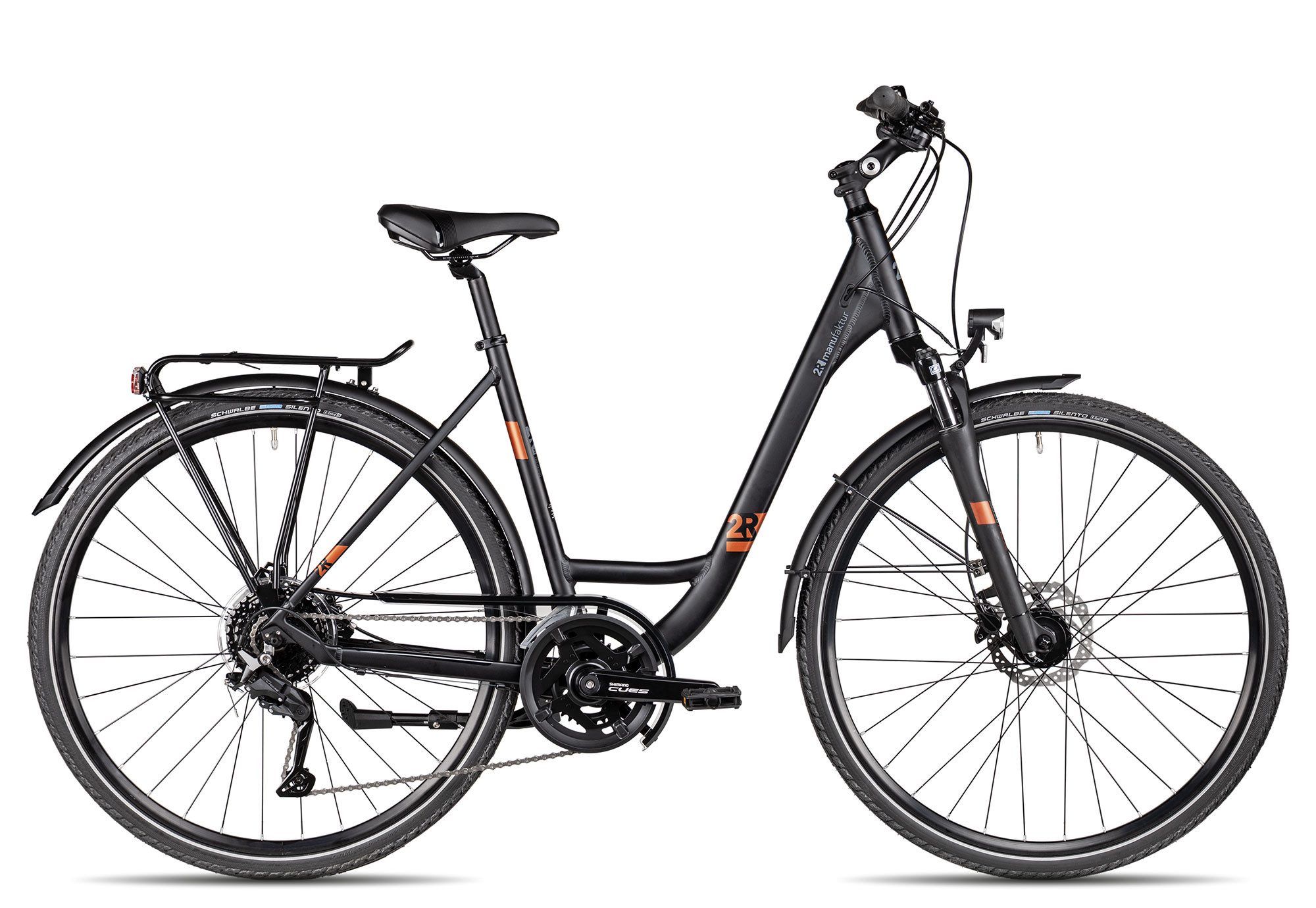 2R Manufaktur Trekkingrad TRS THREE Wave, 18 Gang Shimano Cues RD-U3020 Schaltwerk, Kettenschaltung, hydraulische Scheibenbremse schwarz/grau