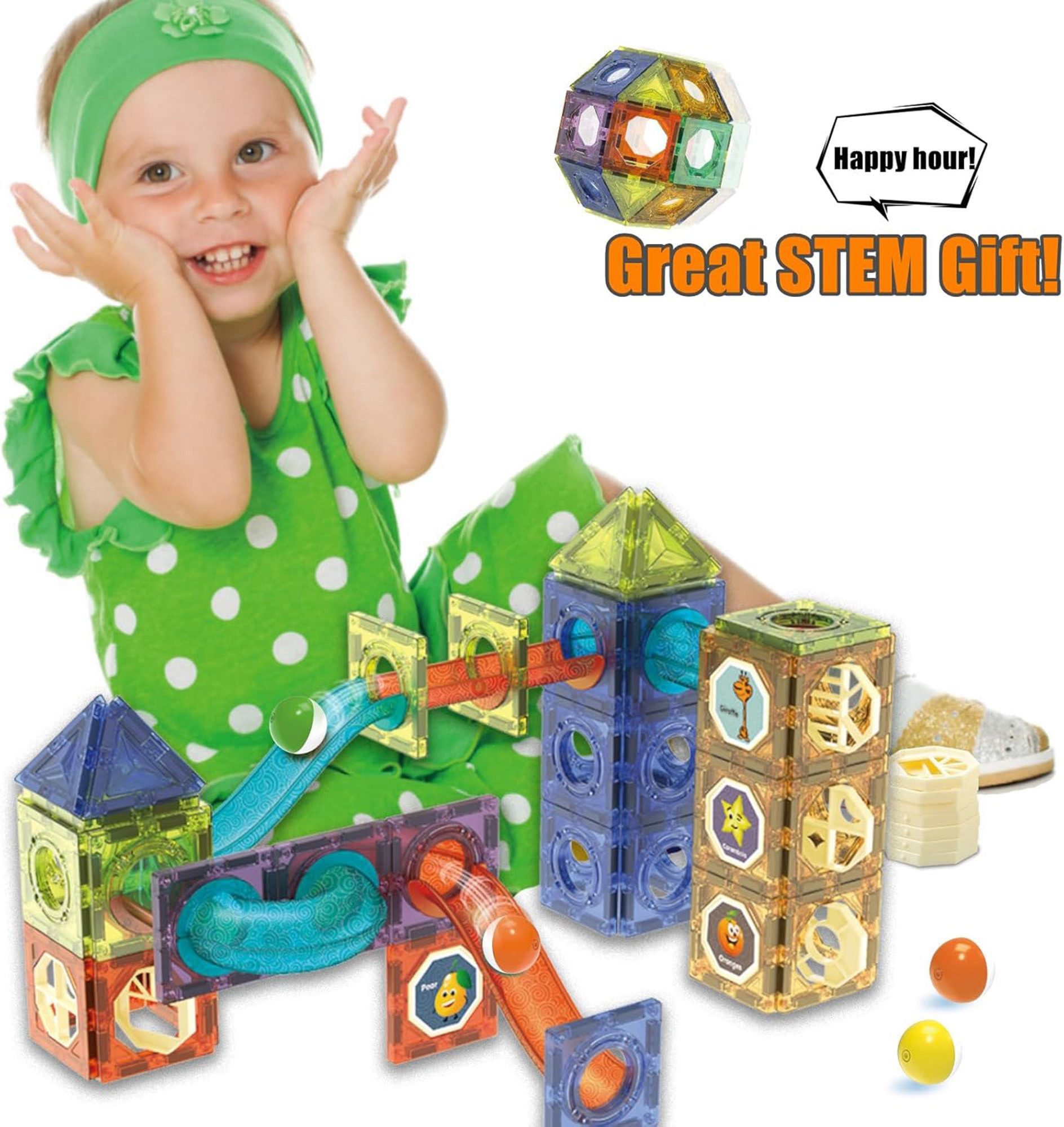 Fyrove Magnet-Kugelbahn Bausteine STEM Lernspielzeug, Steckspiel Magnetspielbausteine, (Spar-Set, 1 St., 126-teiliges Magnetbausteine-Set mit Kugelbahn, wiederv – Bild 3 von 5